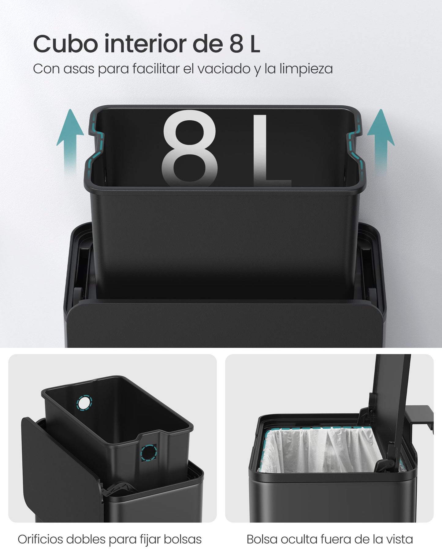 Cubo de Basura Colgante 8 L con Tapa Negro Tinta-SONGMICS