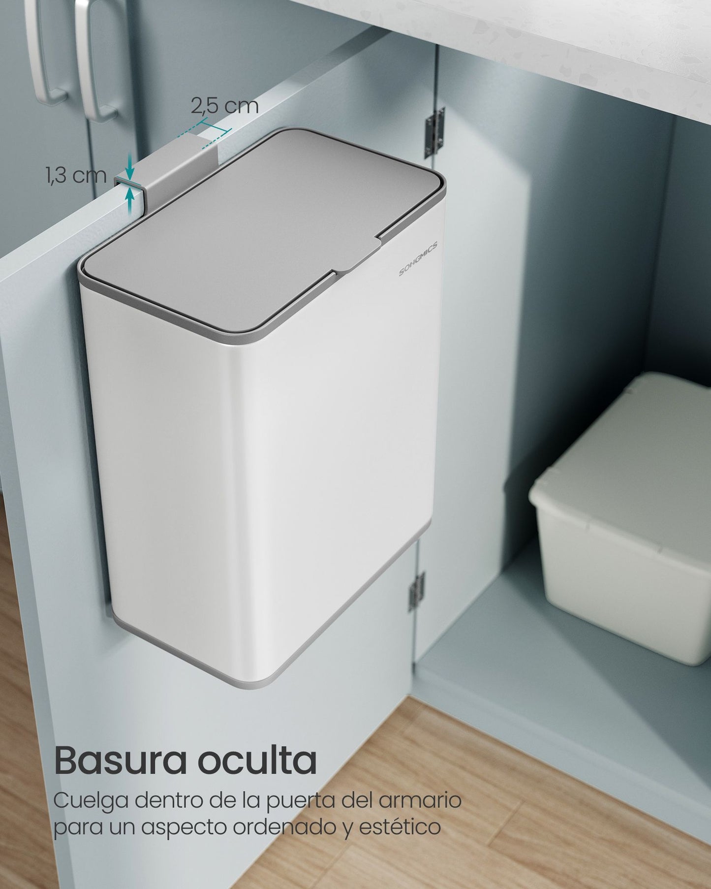 Cubo de Basura Colgante 8 L con Tapa Blanco Nube-SONGMICS