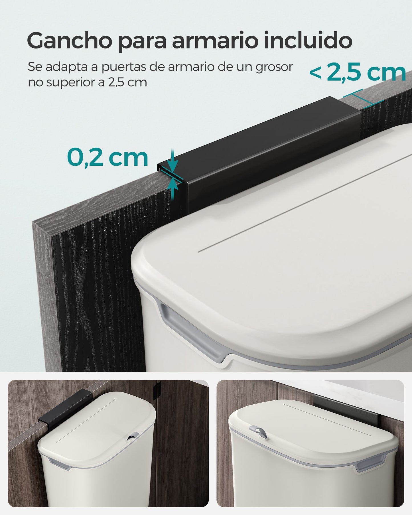 Cubo de Basura Colgante 9 L con Tapa Blanco-SONGMICS