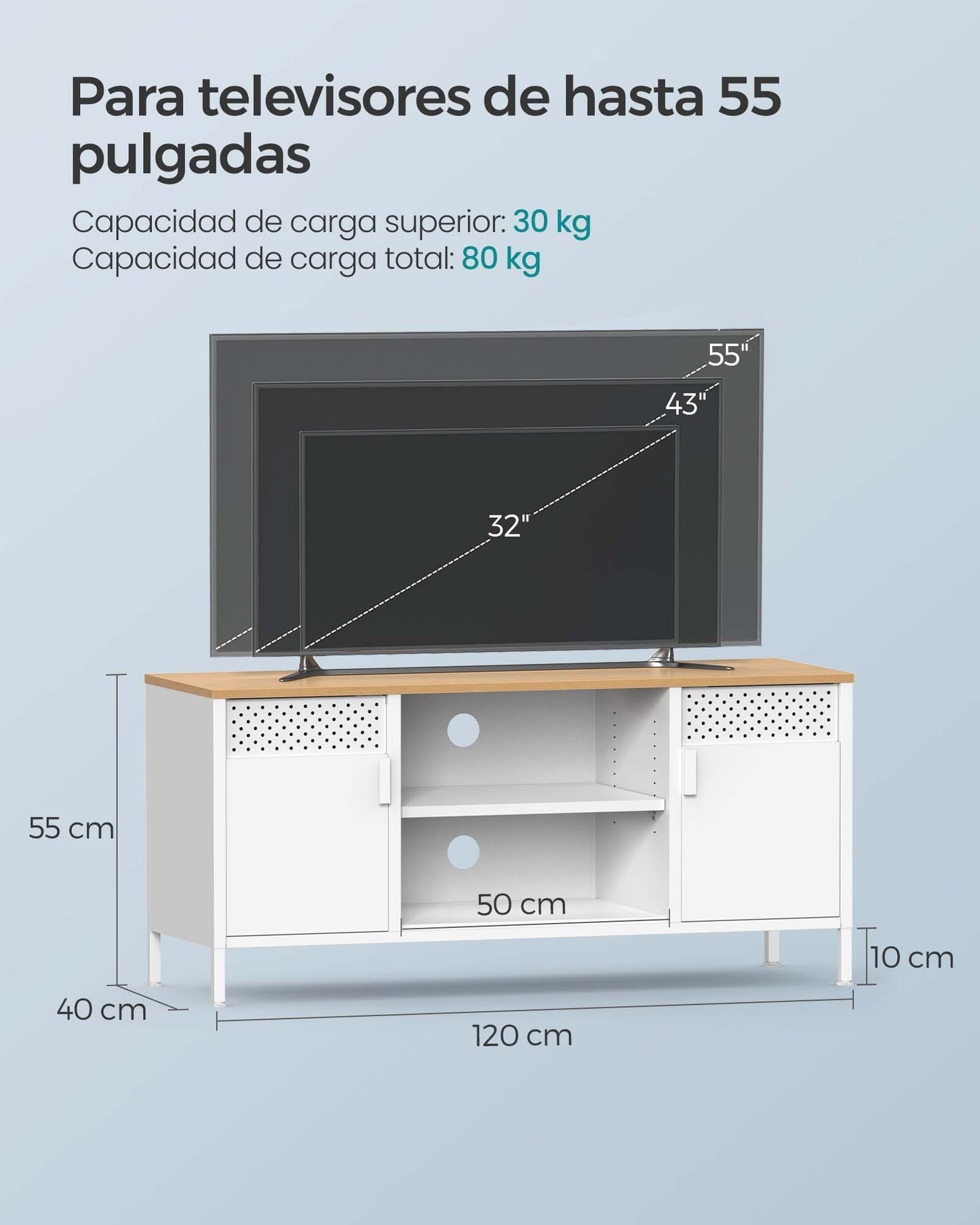 Mueble de TV con Estantes Ajustables Roble y Blanco-SONGMICS