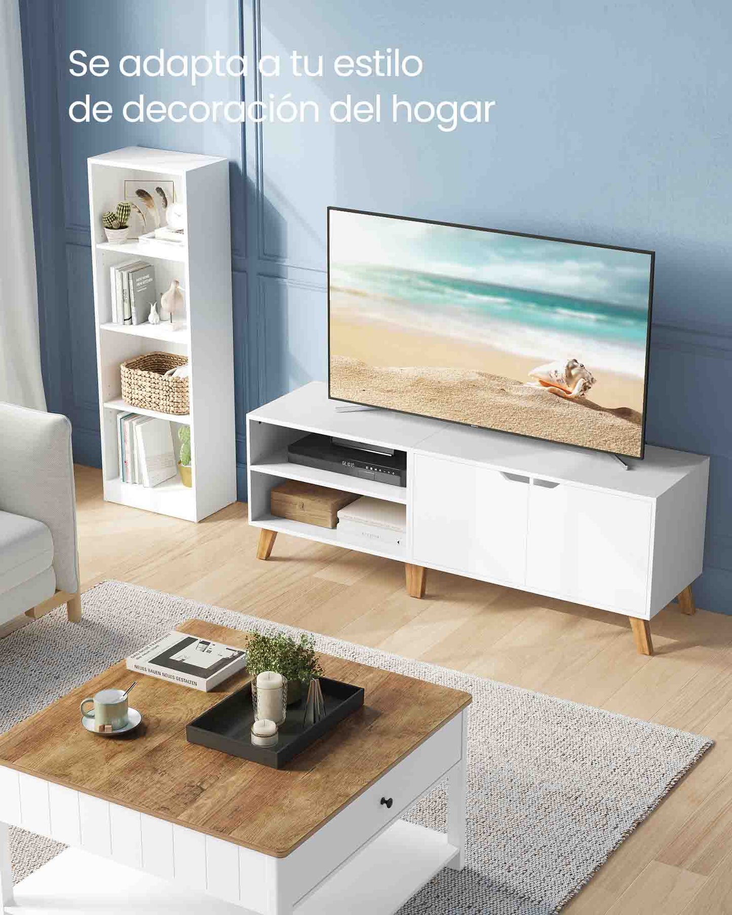 Mueble de TV de 2 Puertas con Estantes Ajustables Blanco-VASAGLE