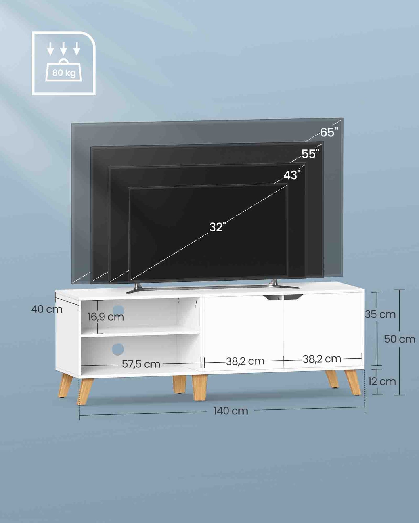 Mueble de TV de 2 Puertas con Estantes Ajustables Blanco-VASAGLE