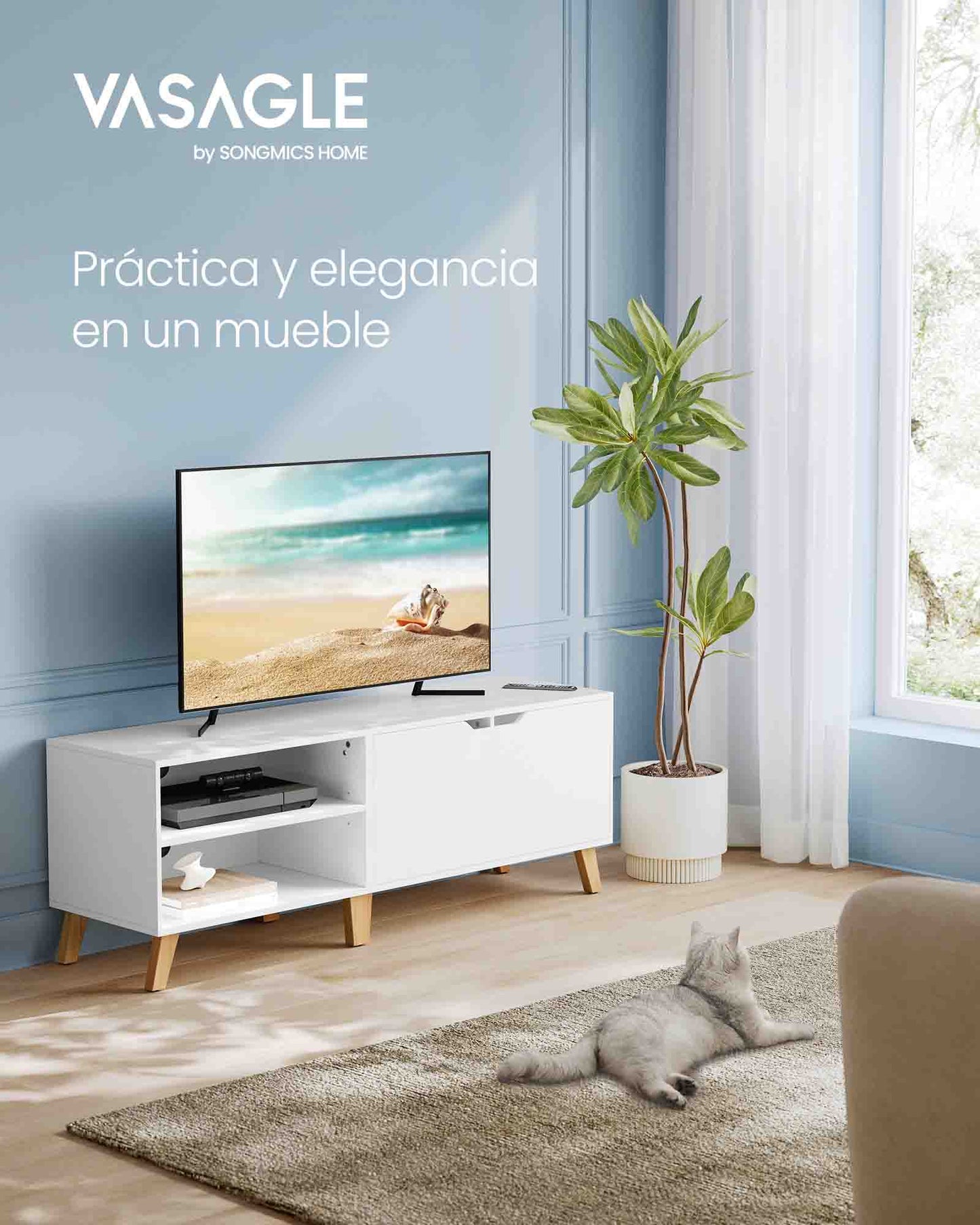 Mueble de TV de 2 Puertas con Estantes Ajustables Blanco-VASAGLE