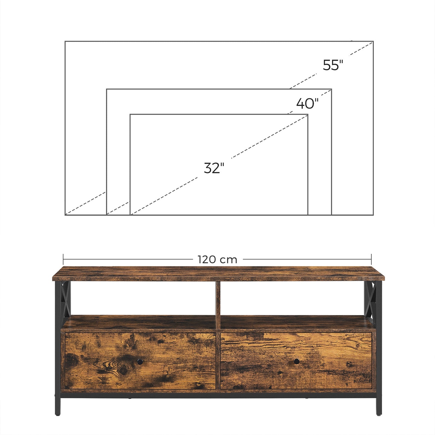 Mueble de TV Marrón Rústico y Negro-VASAGLE