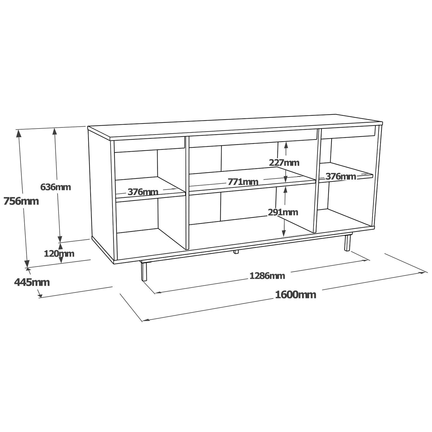 Aparador Luvio Con 4 Puertas - Patas De Metal - Venprodin - 160 Cm Negro