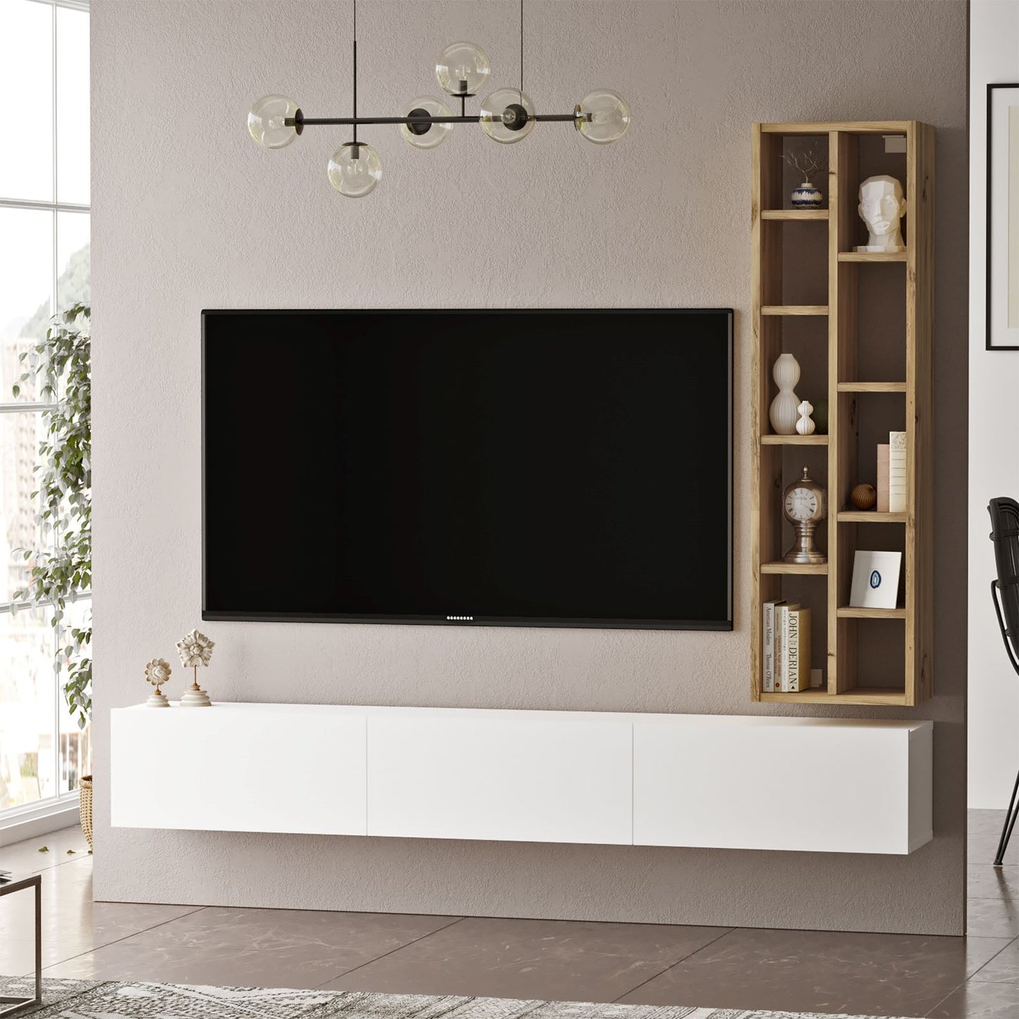 Mueble Para Tv Y Estantería Luvio - Venprodin - 175 Cm Fieltro-blanco