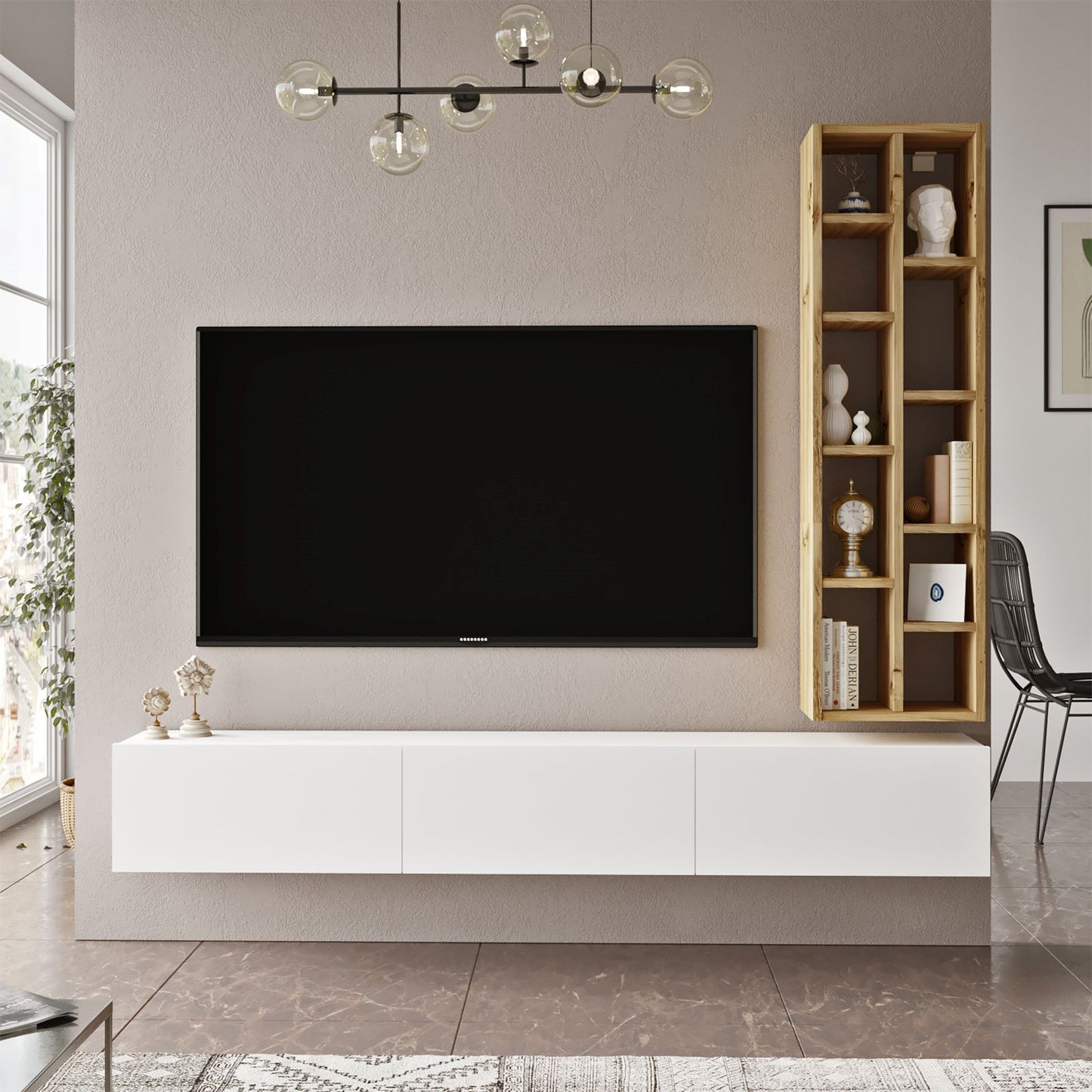 Mueble Para Tv Y Estantería Luvio - Venprodin - 175 Cm Fieltro-blanco