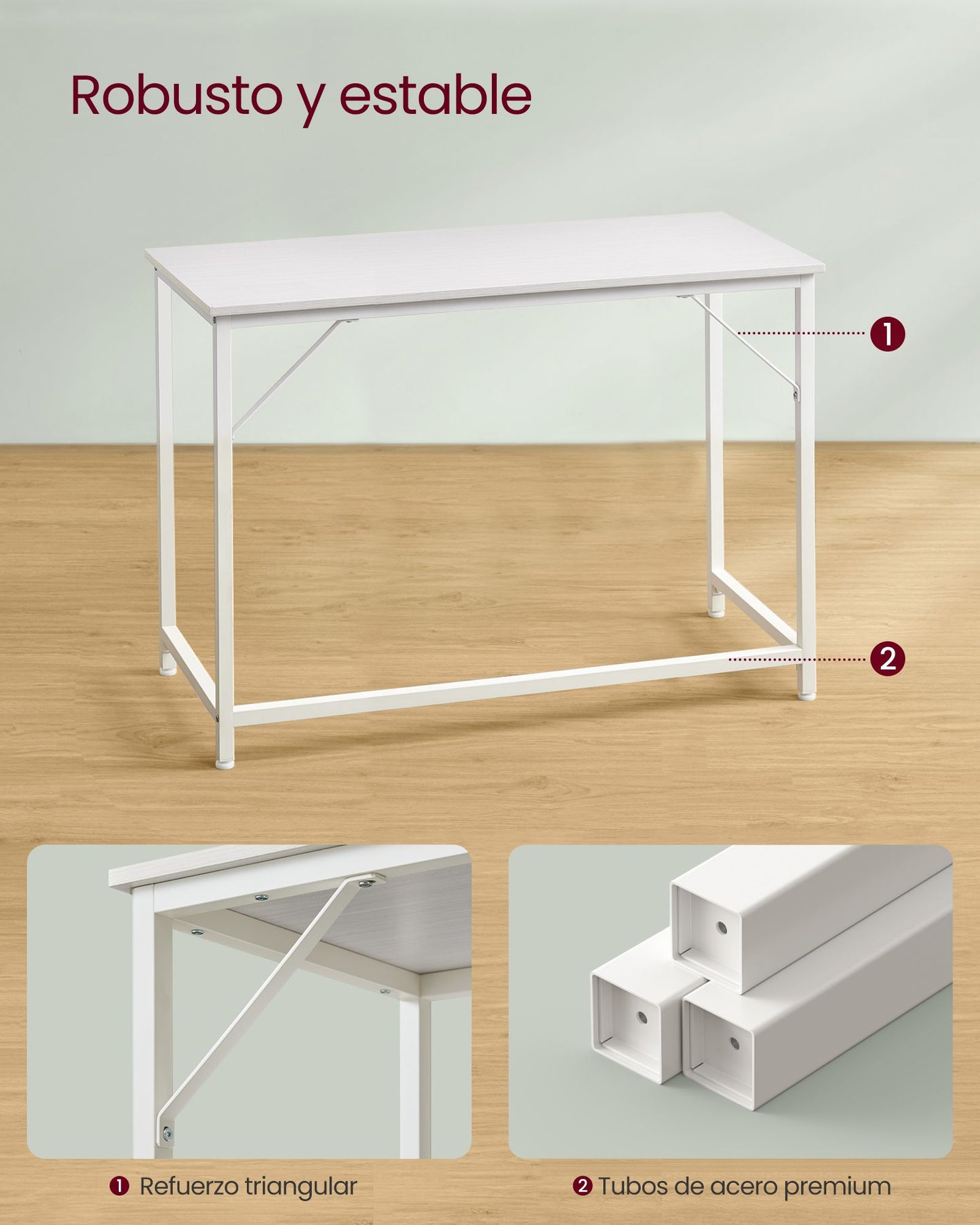 Escritorio 60 x 120 x 76 cm Estructura Metal Blanco Arce-VASAGLE