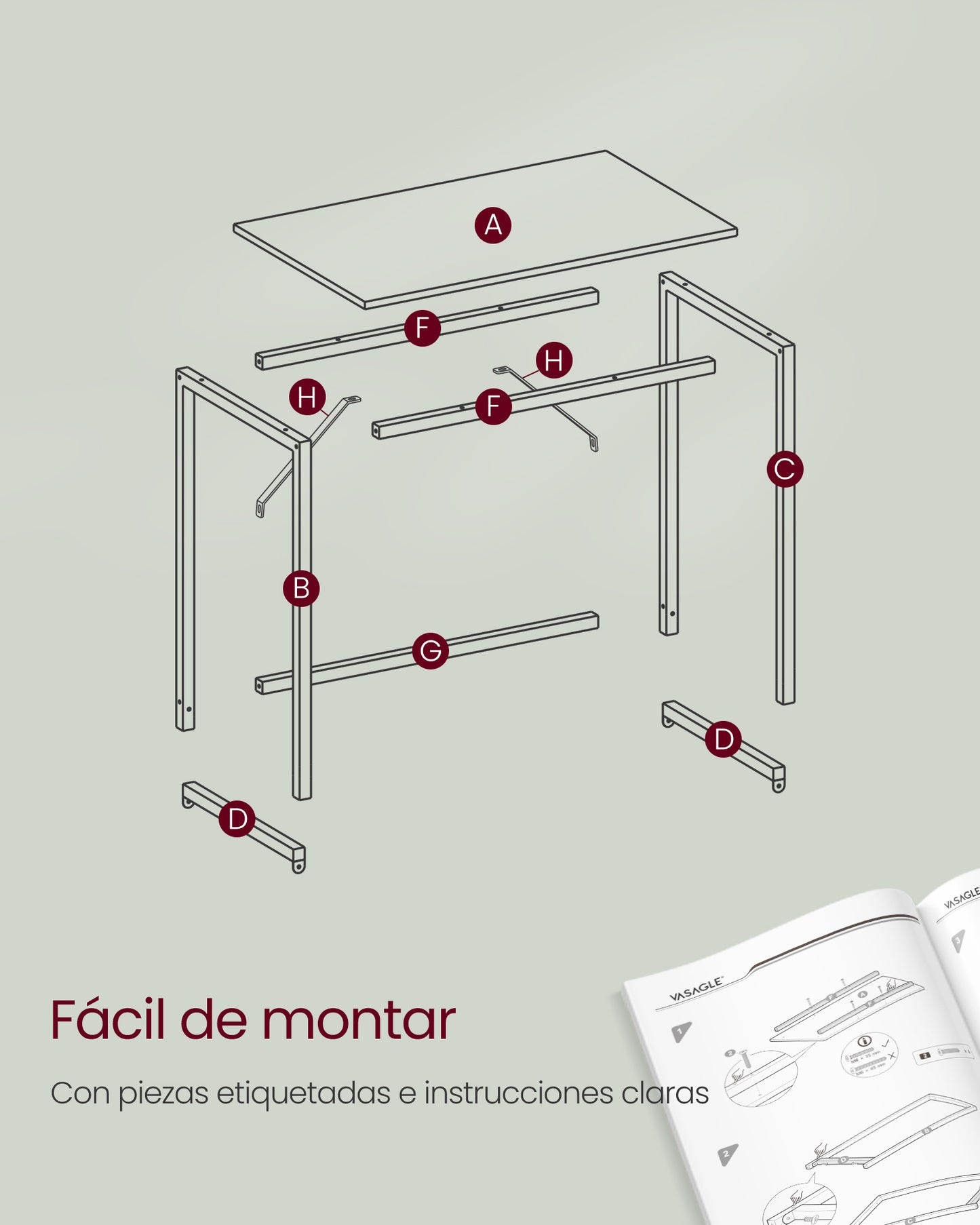 Escritorio 60 x 120 x 76 cm Estructura Metal Blanco Arce-VASAGLE