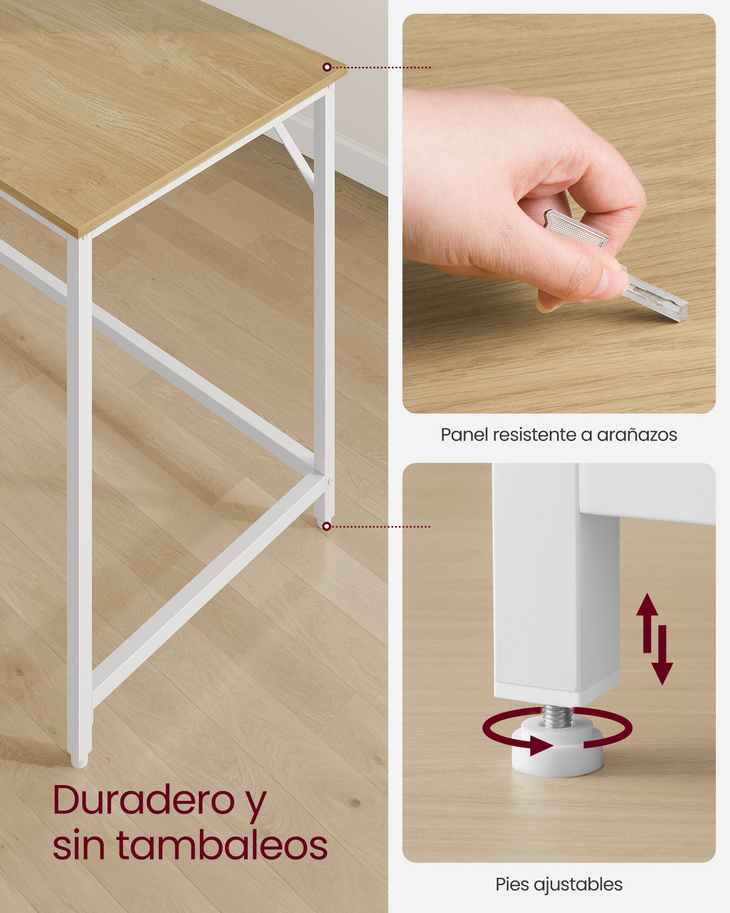 Escritorio 60 x 120 x 76 cm Roble Natural y Blanco Perla-VASAGLE