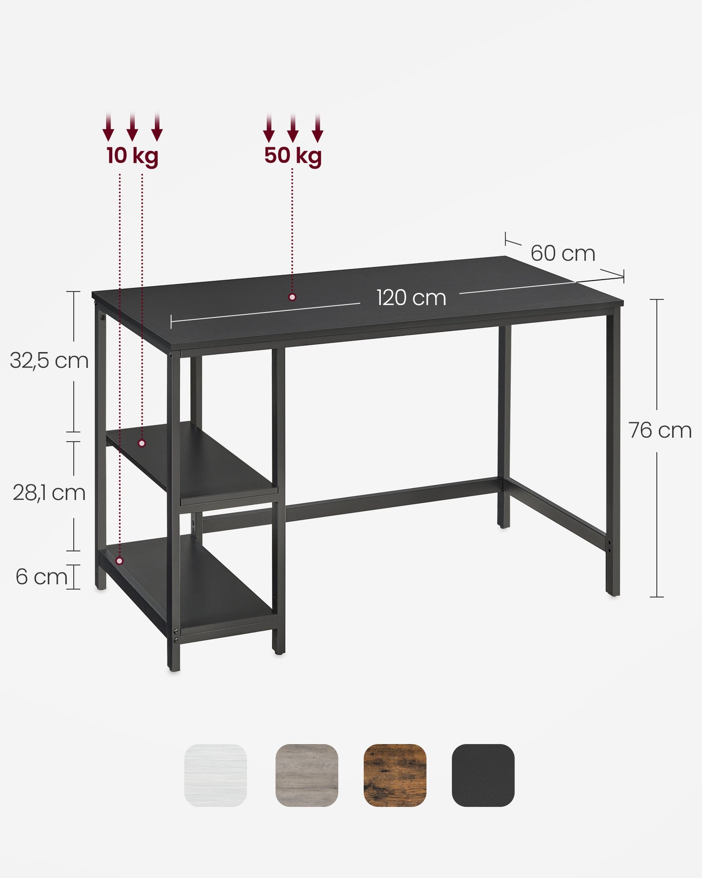 Escritorio con 2 Estante Industrial Negro-VASAGLE