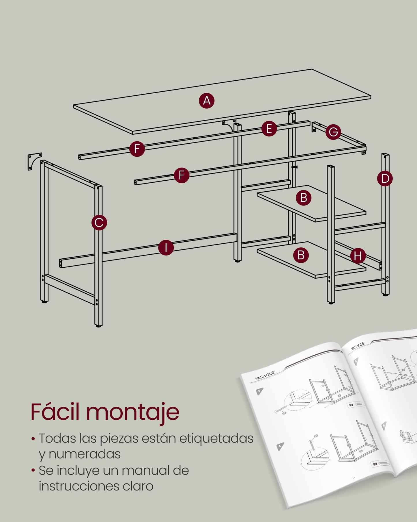 Escritorio con 2 Estantes Acero Moderno Blanco Arce-VASAGLE