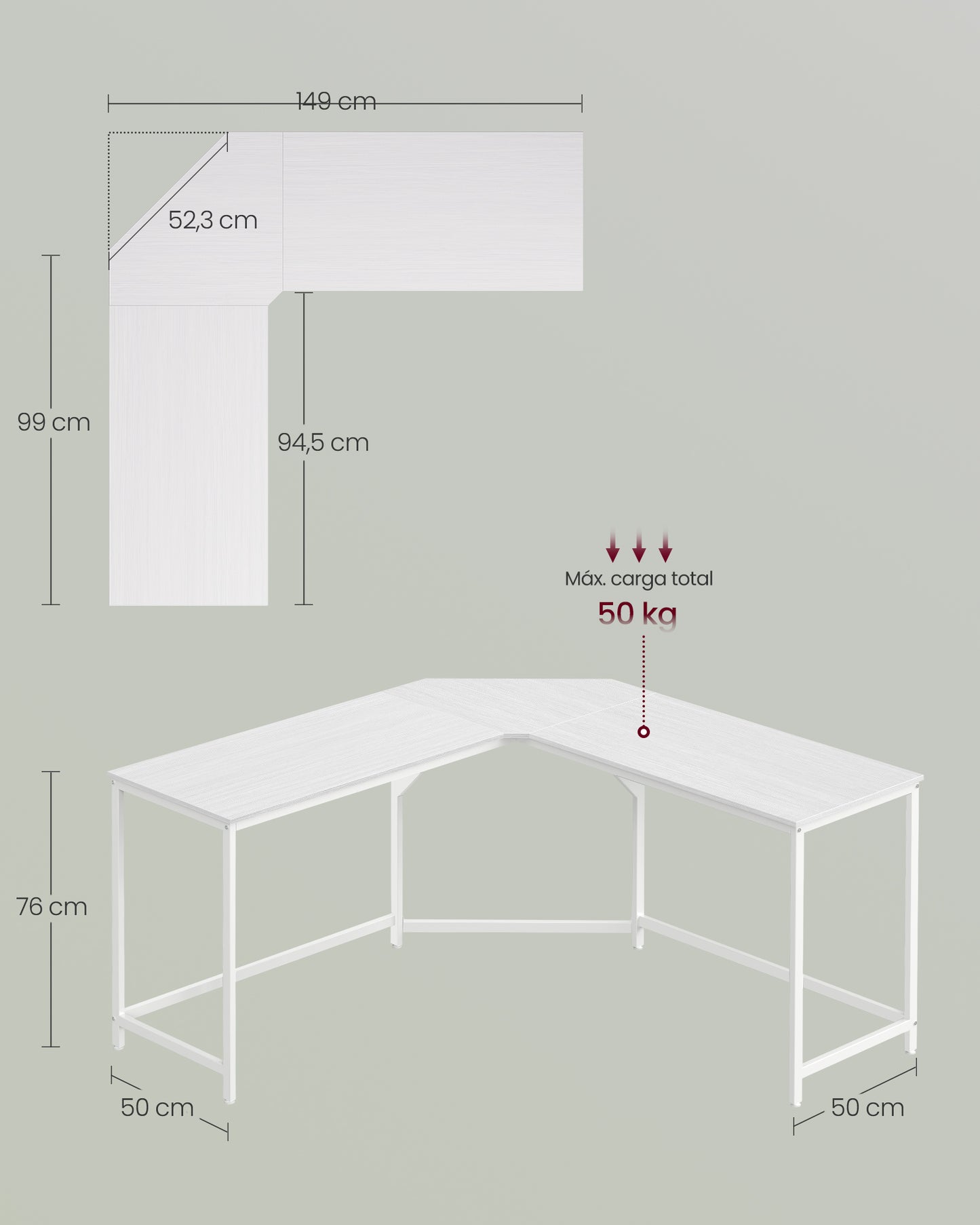 Escritorio en Forma de L 149 x 149 x 76 cm Blanco Arce-VASAGLE