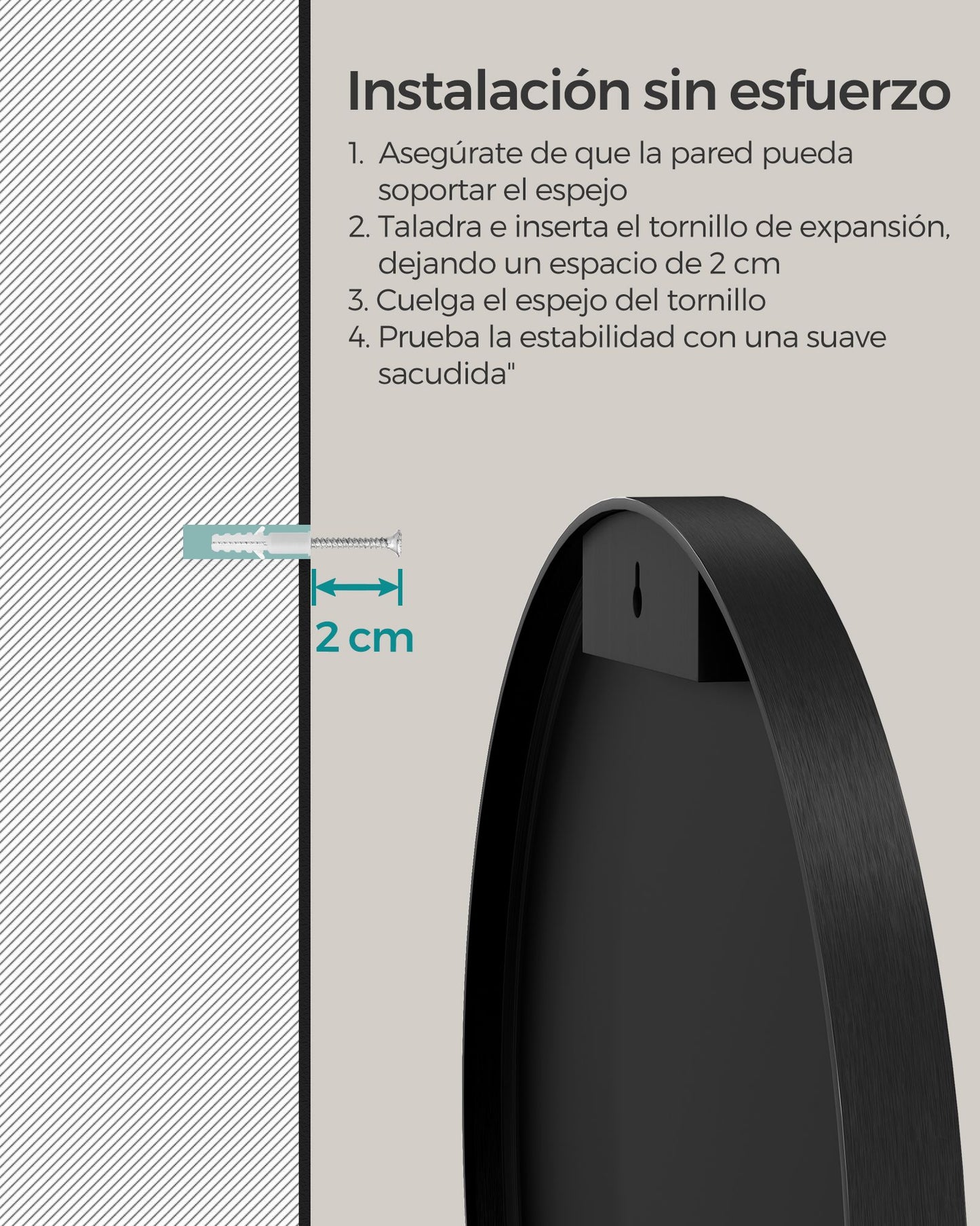 Espejo Redondo para Pared de 61 Cm-SONGMICS