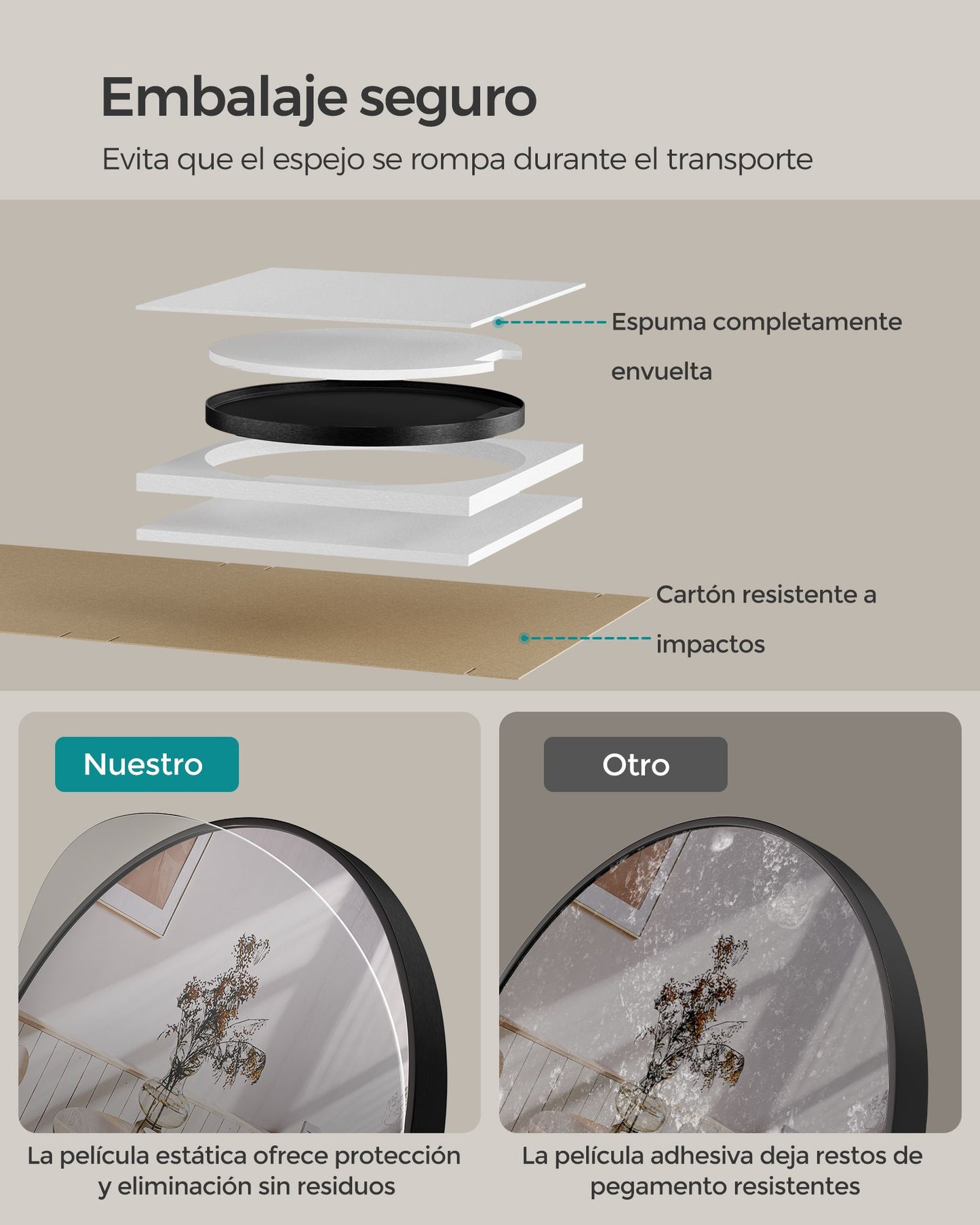 Espejo Redondo para Pared de 61 Cm-SONGMICS