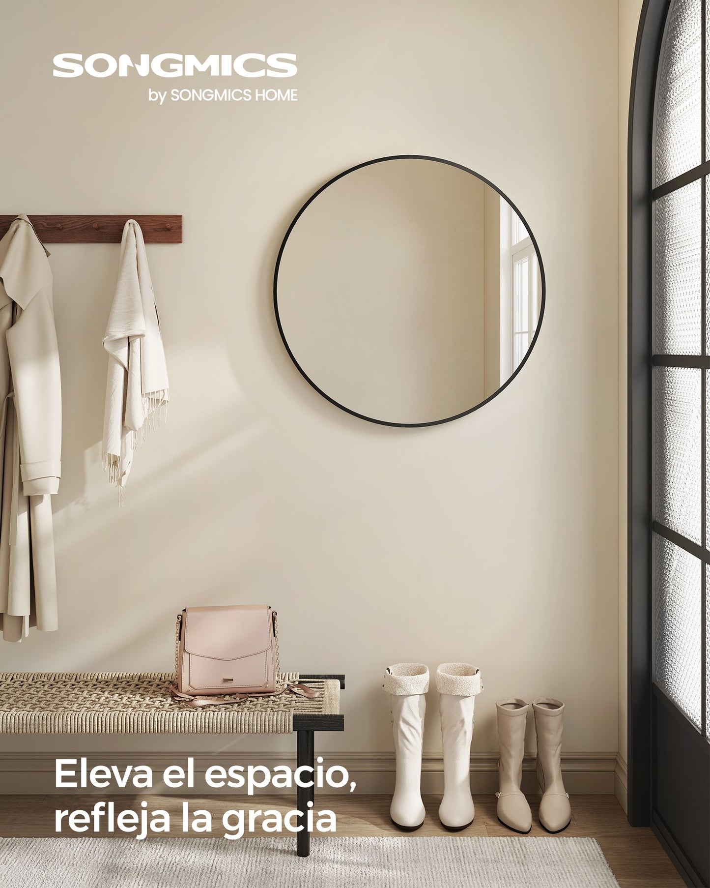 Espejo Redondo para Pared de 61 Cm-SONGMICS