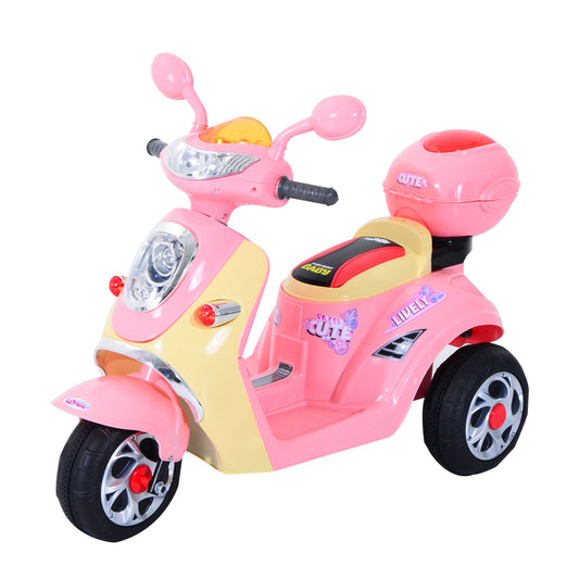 HOMCOM Coche Triciclo Moto Eléctrica Infantil Correpasillos a Batería Niños +3 años 6V Metal + PP 108x51x75cm Rosa