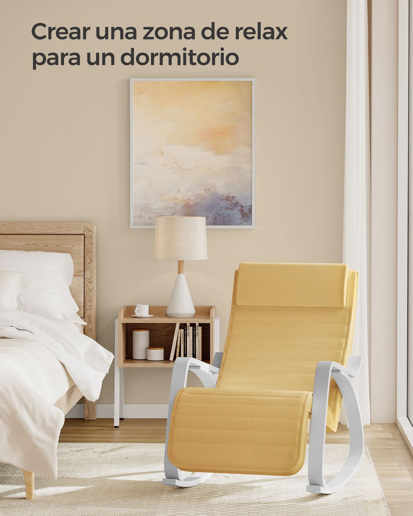 Silla Mecedora con Apoyabrazos con Reposapiés Amarillo Ganso y Blanco-SONGMICS