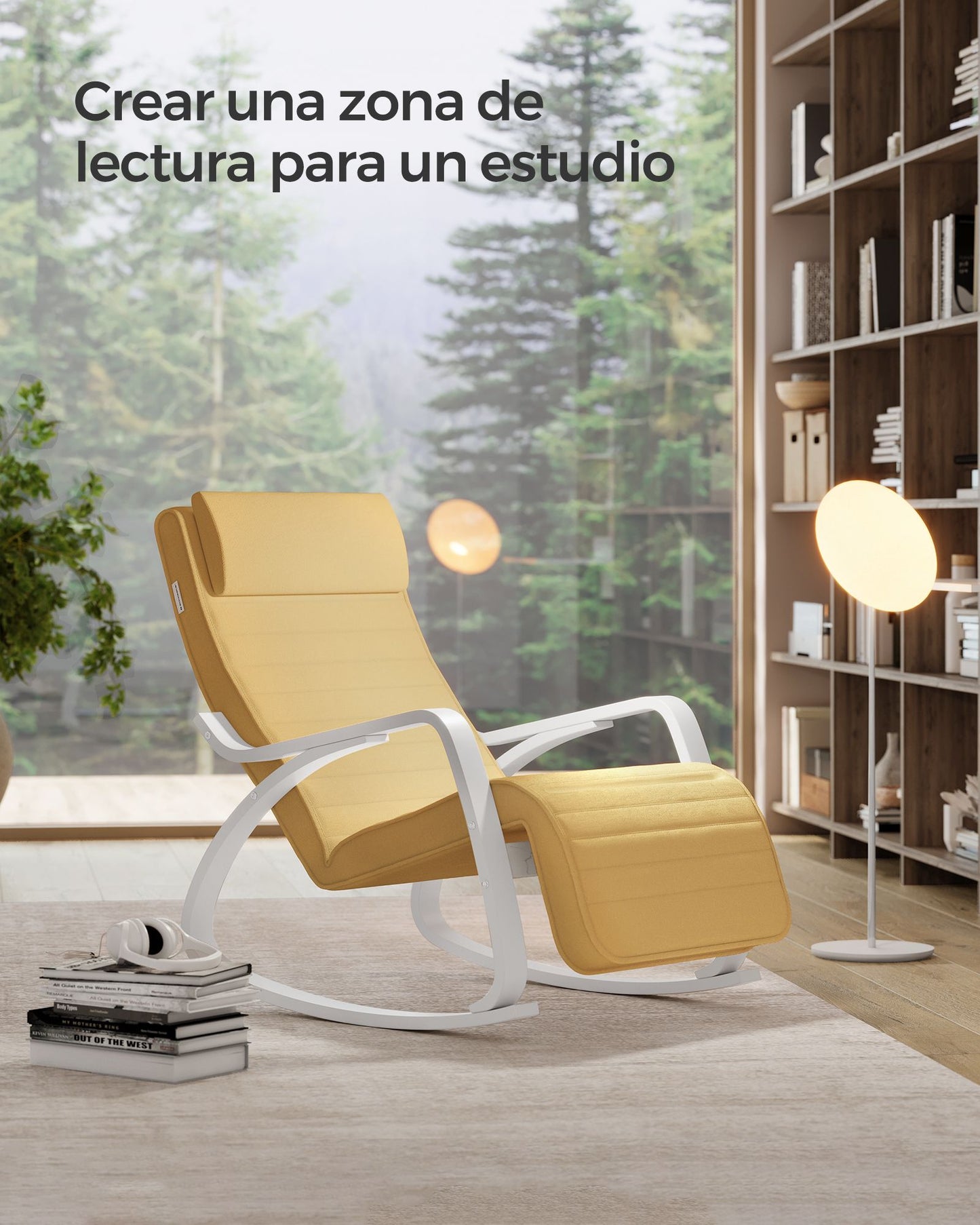 Silla Mecedora con Apoyabrazos con Reposapiés Amarillo Ganso y Blanco-SONGMICS