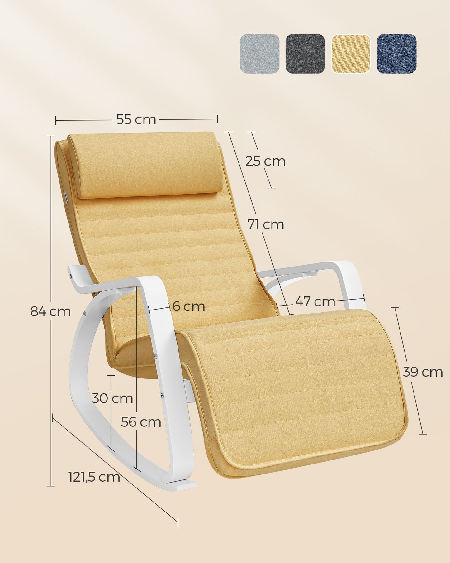 Silla Mecedora con Apoyabrazos con Reposapiés Amarillo Ganso y Blanco-SONGMICS