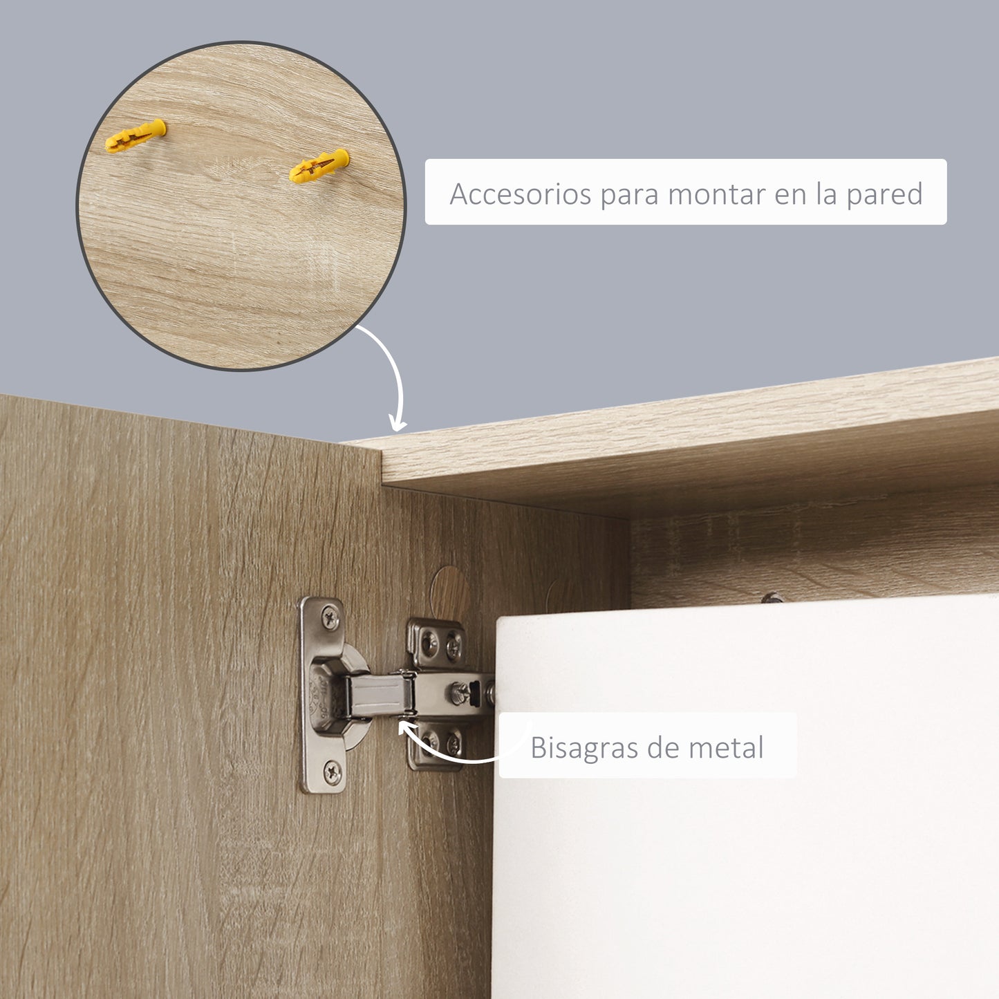 kleankin Armario de Baño con Espejo Armario con Espejo para Baño con 3 Estantes Abiertos y 1 Estante Interior Mueble para Baño Estilo Moderno 60x18x50 cm Natural