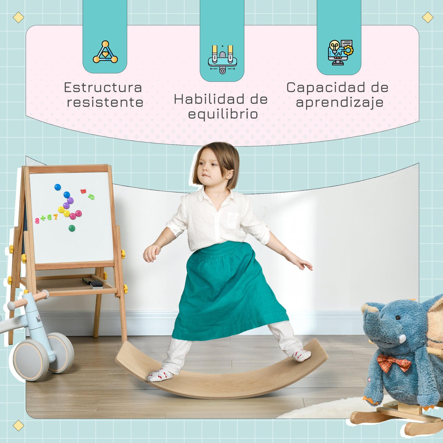 AIYAPLAY Tabla de Equilibrio para Niños de +3 Años Tabla Curva de Madera Carga 50 kg para Entrenamiento Sensorial Equilibrio 90x29x19 cm Natural