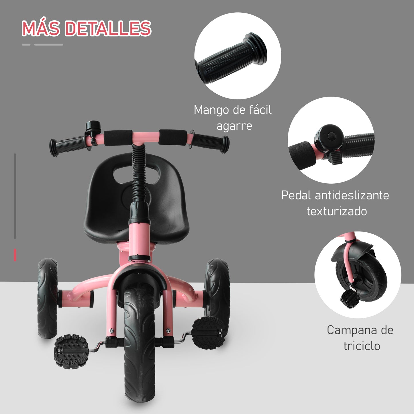 HOMCOM Triciclo para Niños más de 18 meses con Timbre Guardabarros Rueda de Seguridad 79x50,5x58 cm Rosa