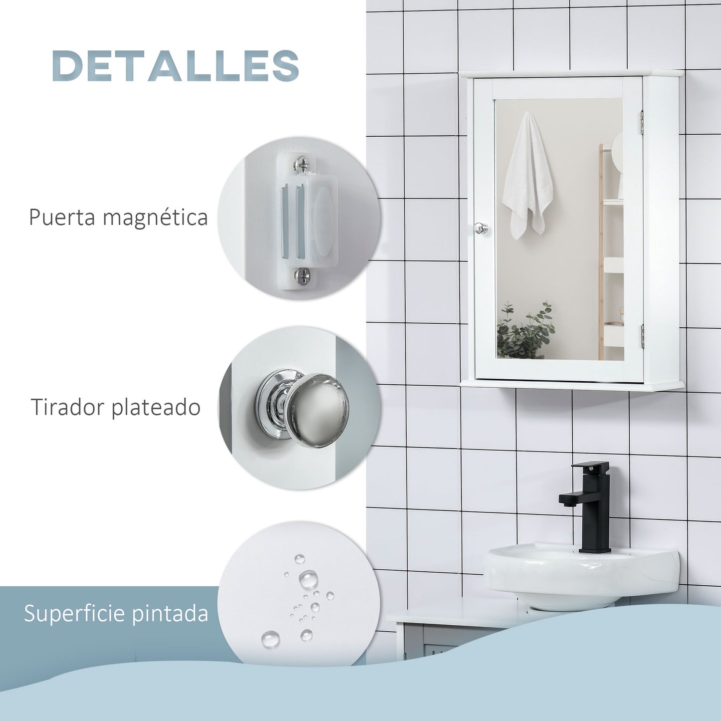 kleankin Armario de Baño con Espejo Armario con Espejo para Baño con 1 Estente de Almacenamiento Mueble para Baño Estilo Moderno 41x14x60 cm Blanco