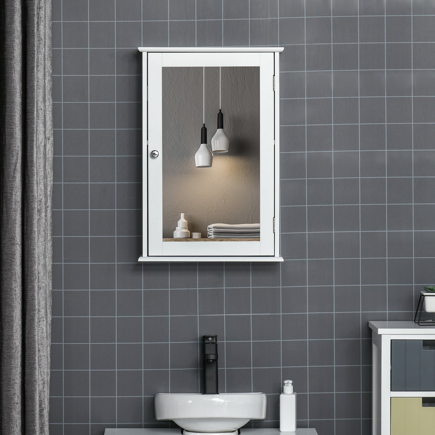 kleankin Armario de Baño con Espejo Armario con Espejo para Baño con 1 Estente de Almacenamiento Mueble para Baño Estilo Moderno 41x14x60 cm Blanco