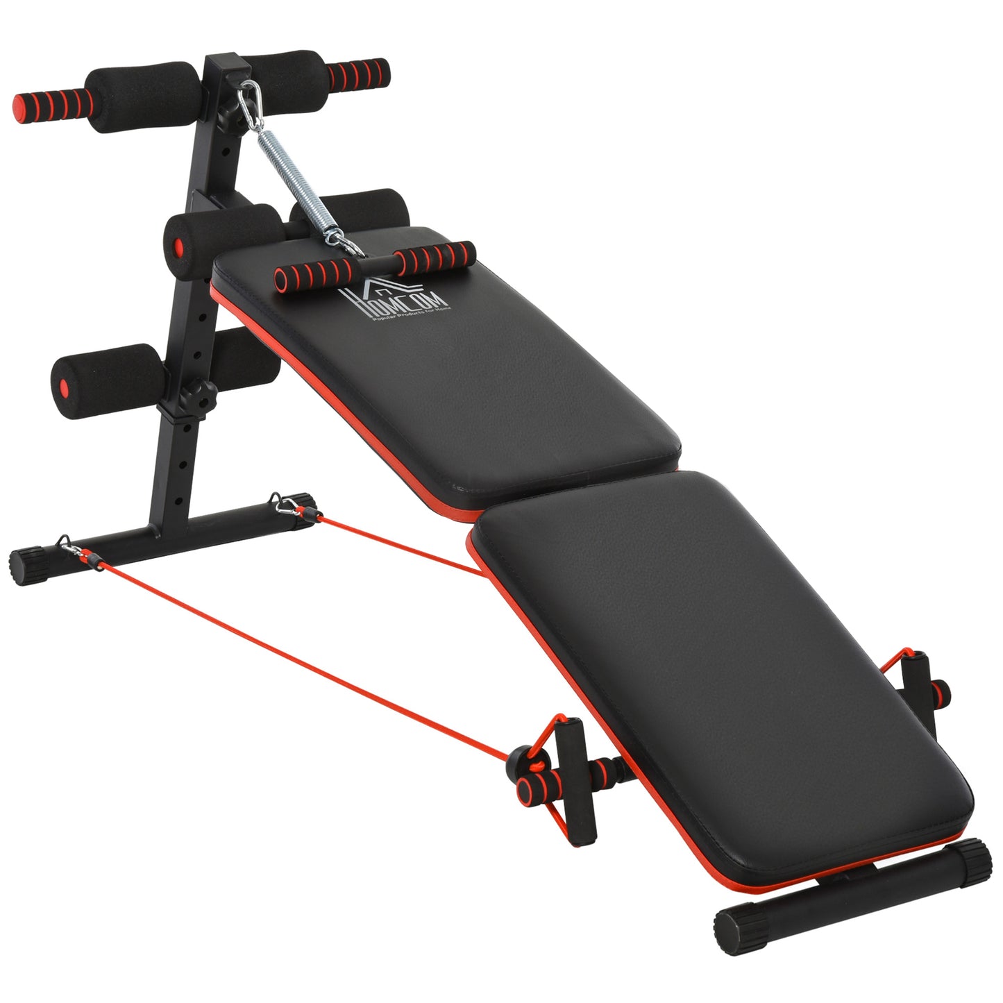 HOMCOM Banco Abdominales Plegable Ajustable en Altura con Soporte Poplíteo Regulable Ideal Hogar y Gimnasio 137x51x50-66 cm Negro