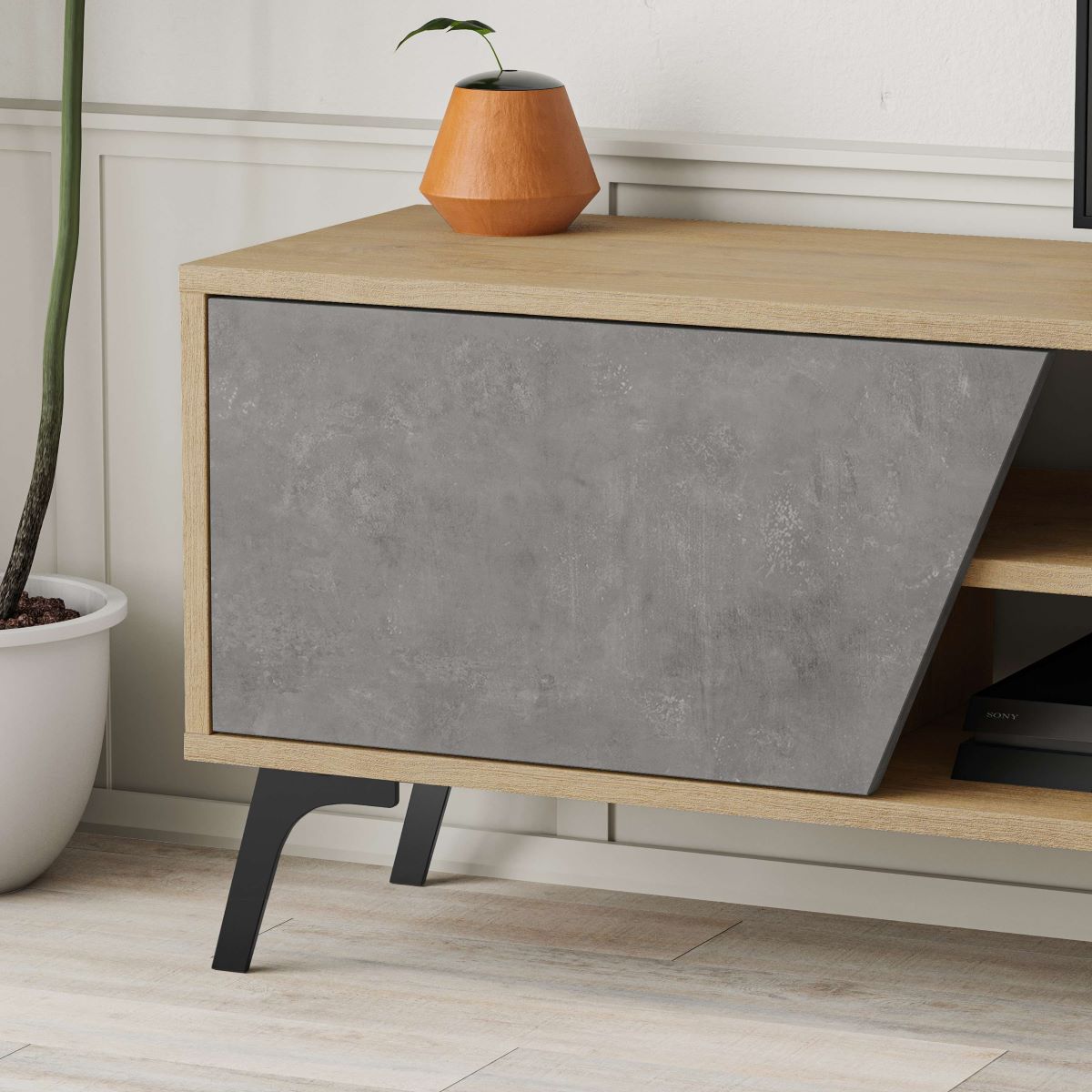 Mueble Tv Fiona 180 Cm Roble - Gris