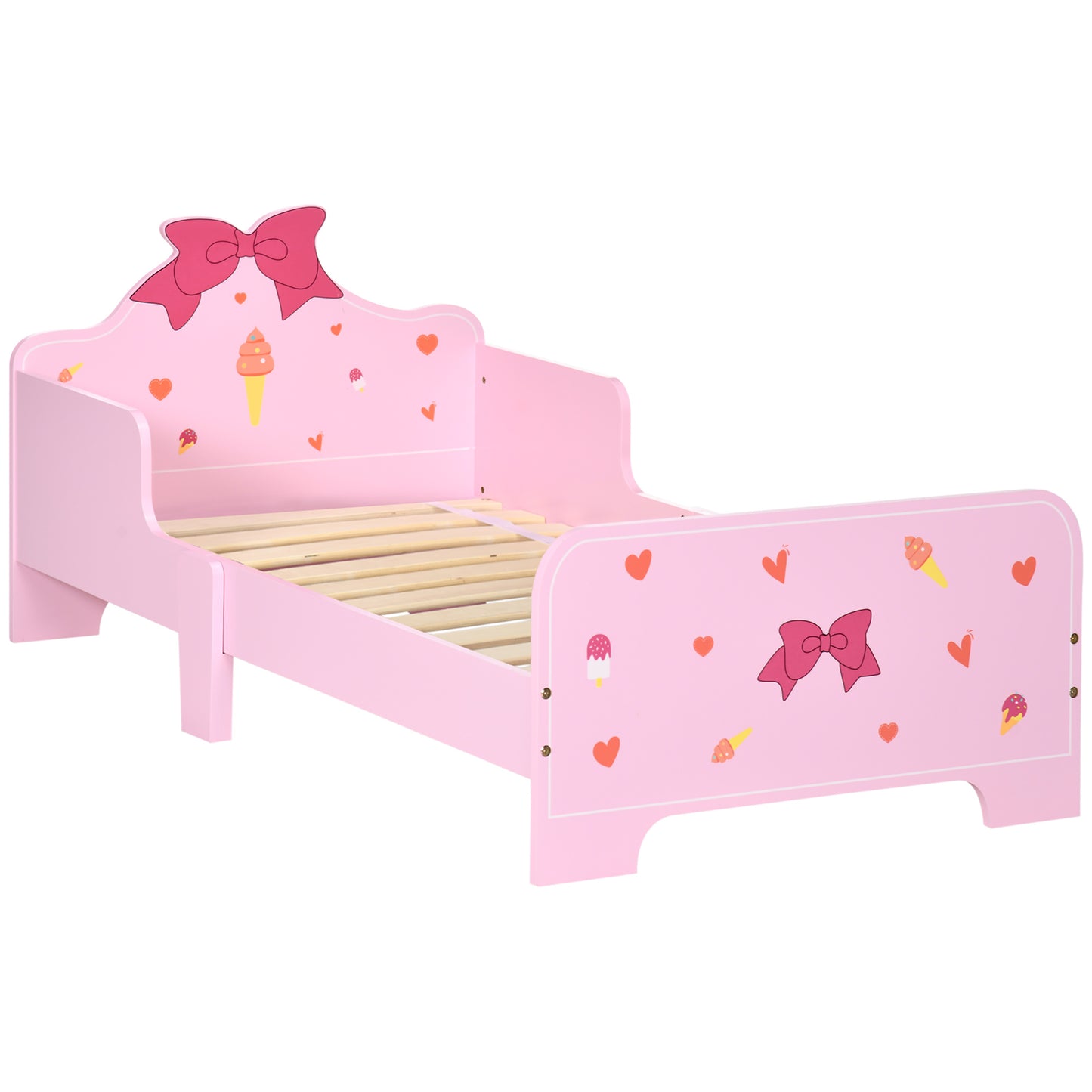 ZONEKIZ Cama Infantil de Madera 143x74x59 cm Cama para Niños de 3-6 Años con Barreras de Protección Carga Máx. 80 kg Mueble de Dormitorio Moderno Rosa