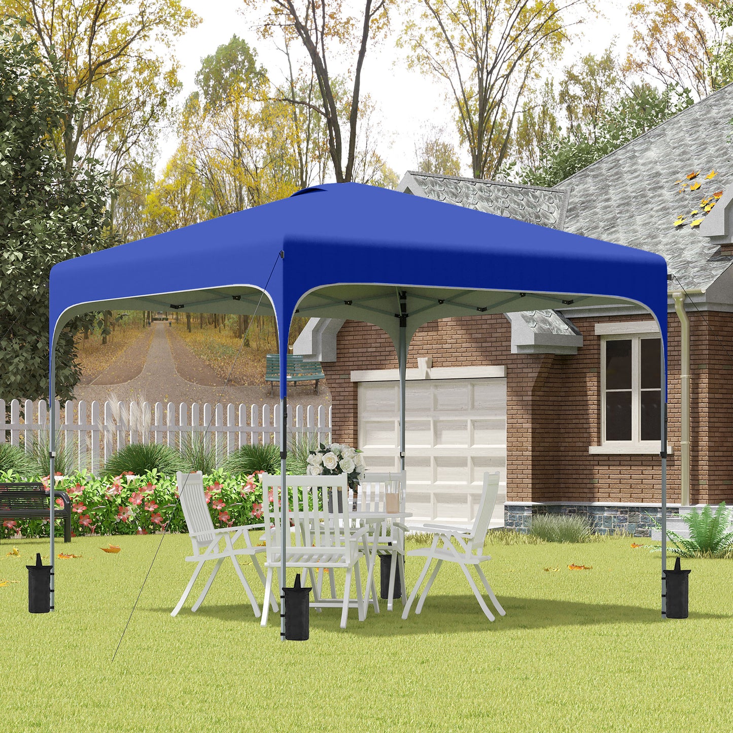 Outsunny Carpa Plegable 2,5x2,5x2,7 m Cenador de Jardín Emergente con Altura Ajustable Protección UV50+ Impermeable 4 Bolsas de Arena y Bolsa de Transporte Gazebo para Exterior Camping Fiestas Azul