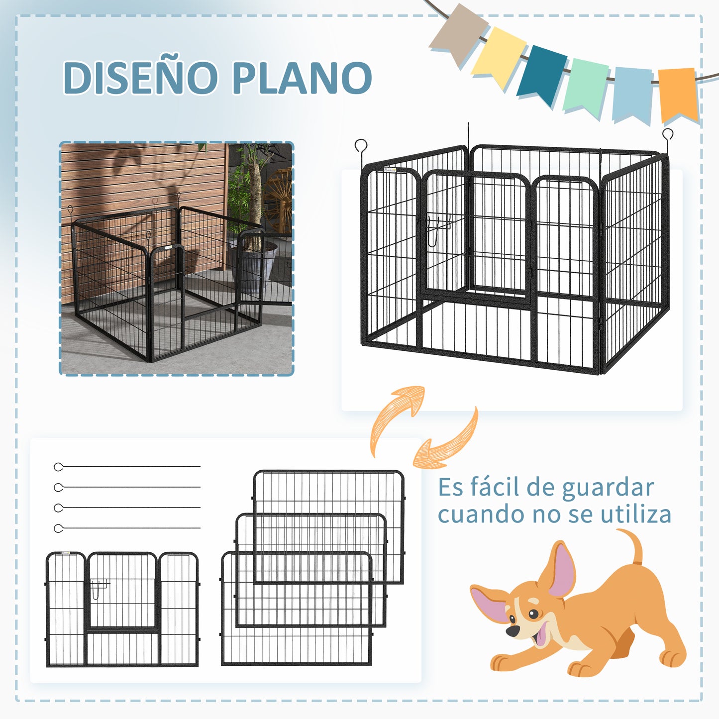 PawHut Parque para Perros de 4 Paneles 82x82x60 cm Parque de Juegos para Mascotas Plegable con Puerta de Pestillo y Marco de Metal para Interior y Exterior Gris