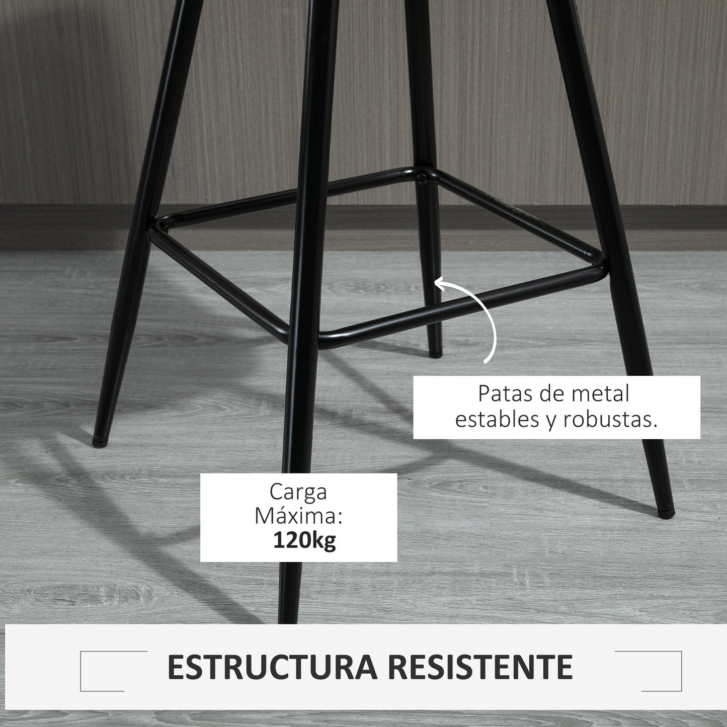 HOMCOM Conjunto de 2 Taburetes Altos de Cocina Sillas Altas de Cocina con Respaldo y Reposapiés Carga 120 kg para Bar Salón Comedor Gris