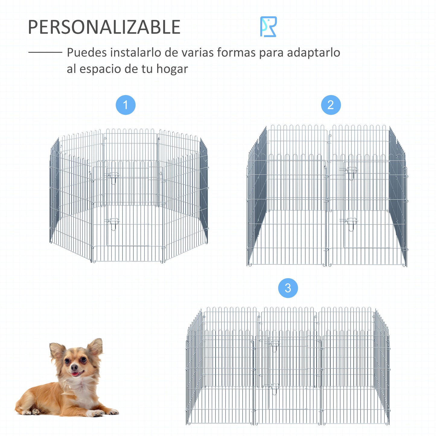 PawHut Parque para Perros de 8 Piezas 63x91 cm Vallas para Perros Plegables con 1 Puerta y Marco de Acero para Jardín Patio Plata