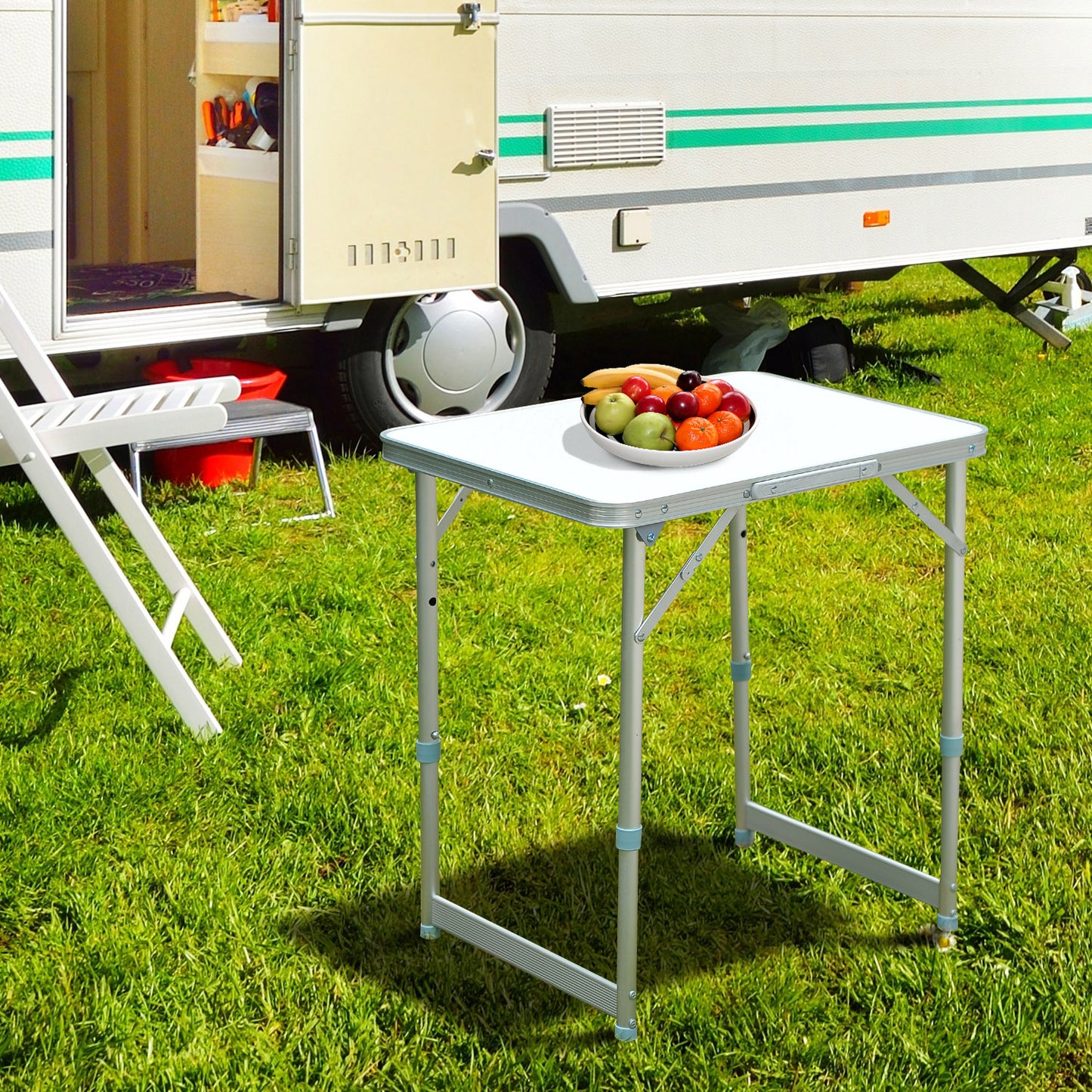 Outsunny Mesa Plegable de Picnic como una maleta para playa camping 60x45x64cm Aluminio Altura Ajustable