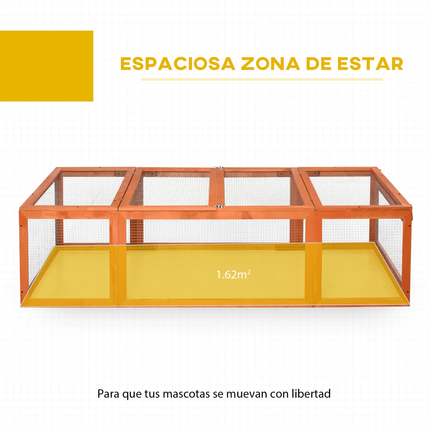 PawHut Conejera Exterior de Madera 180x90x48 cm Jaulas para Conejos Grande Casa para Animales Pequeños con 3 Puertas y Alambre de Metal Natural