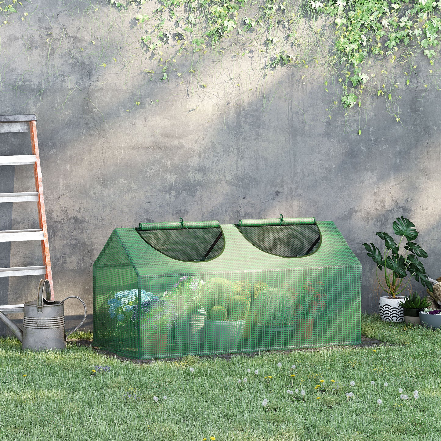 Outsunny Invernadero de Terraza 120x60x60 cm Caseta de Jardín Acero con 2 Ventanas Enrollables Vivero Casero para Cultivo de Plantas Verduras Flores Verde