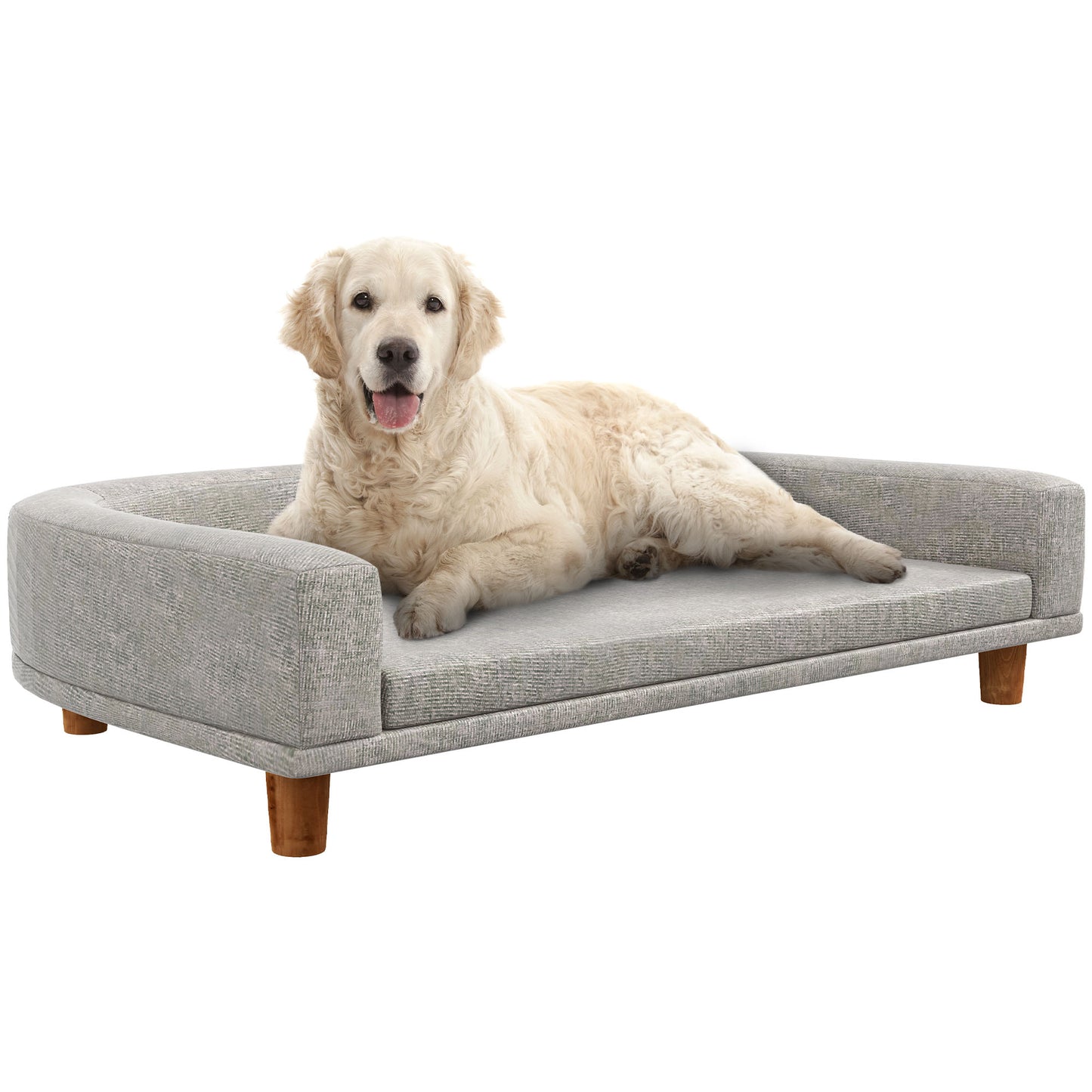 PawHut Sofá para Perros Grandes Cama Elevada para Perros Tapizada con Cojín Lavable y Patas de Madera de Pino Carga 40 kg 98x67x25 cm Gris