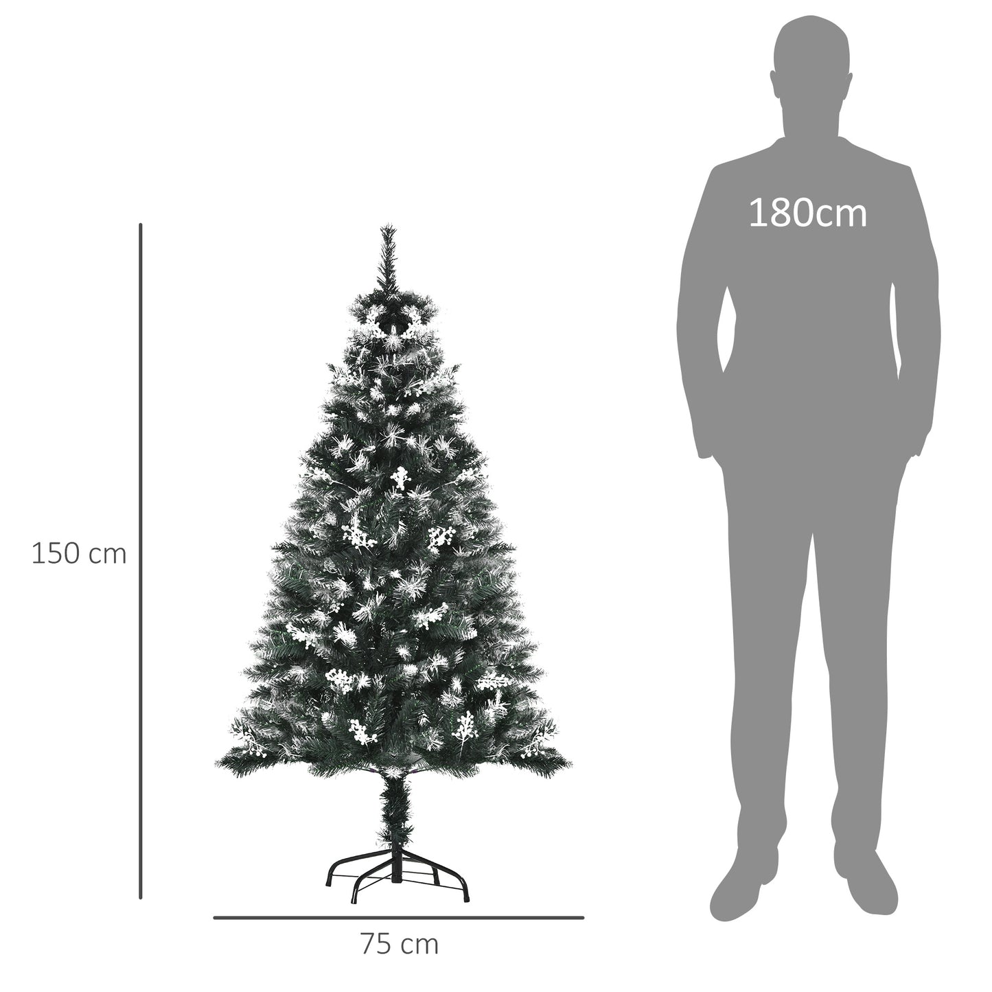 HOMCOM Árbol de Navidad 150 cm Árbol de Navidad Artificial con 378 Ramas 41 Decoraciones Soporte de Acero Base Plegable y Desmontable para Salón Verde