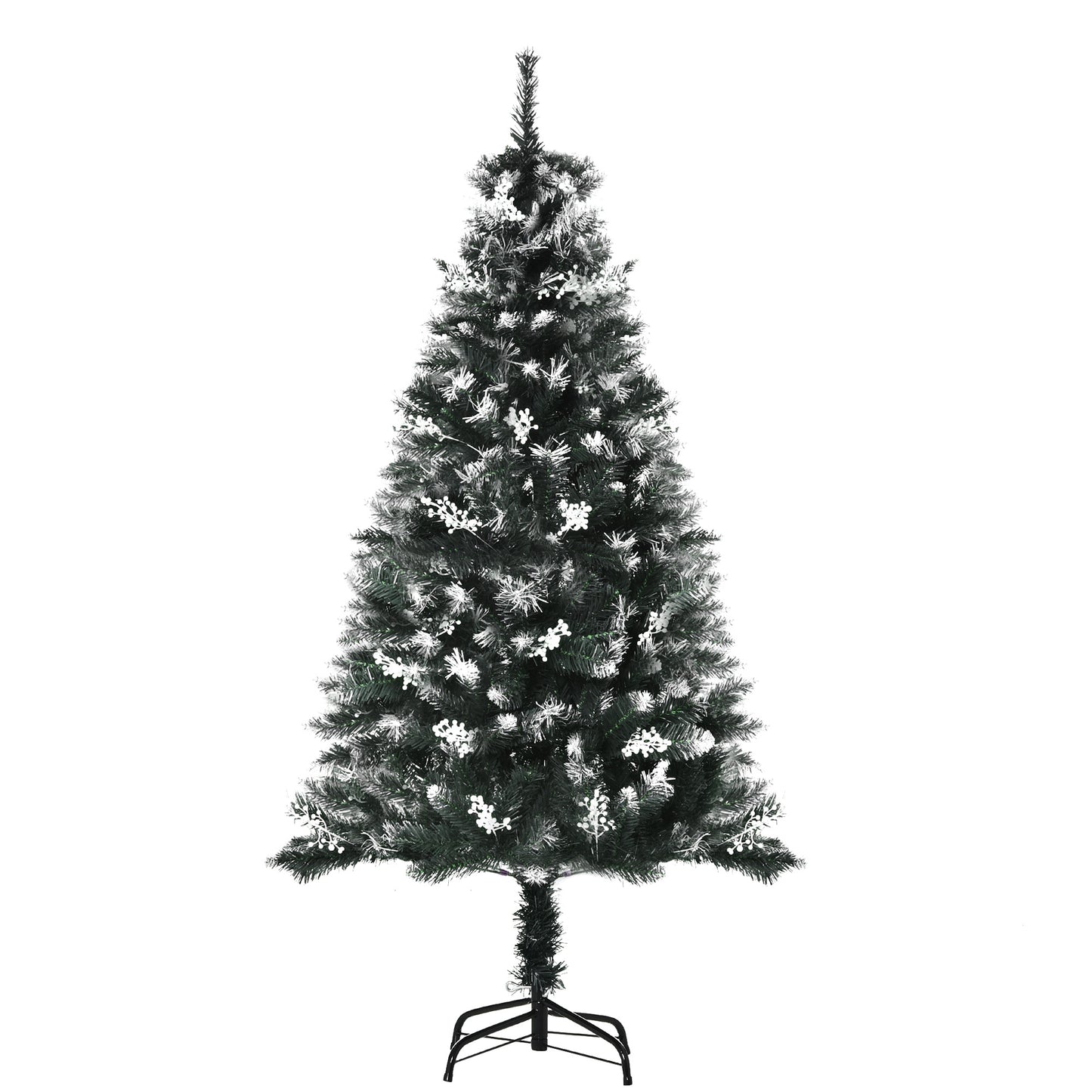 HOMCOM Árbol de Navidad 150 cm Árbol de Navidad Artificial con 378 Ramas 41 Decoraciones Soporte de Acero Base Plegable y Desmontable para Salón Verde