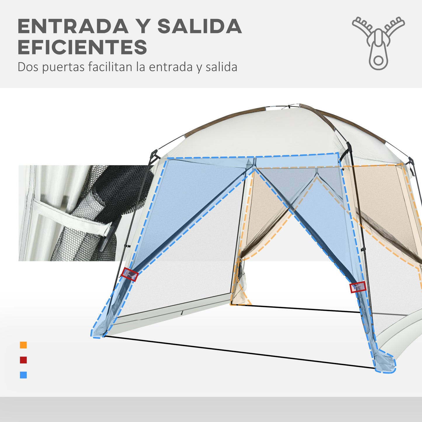 Outsunny Carpa de Jardín 3x3 m Cenador para 6-8 Personas con 4 Mosquiteras y 2 Puertas Protección UV50+ y Bolsa de Transporte Carpa para Camping Terraza Patio Exterior Blanco