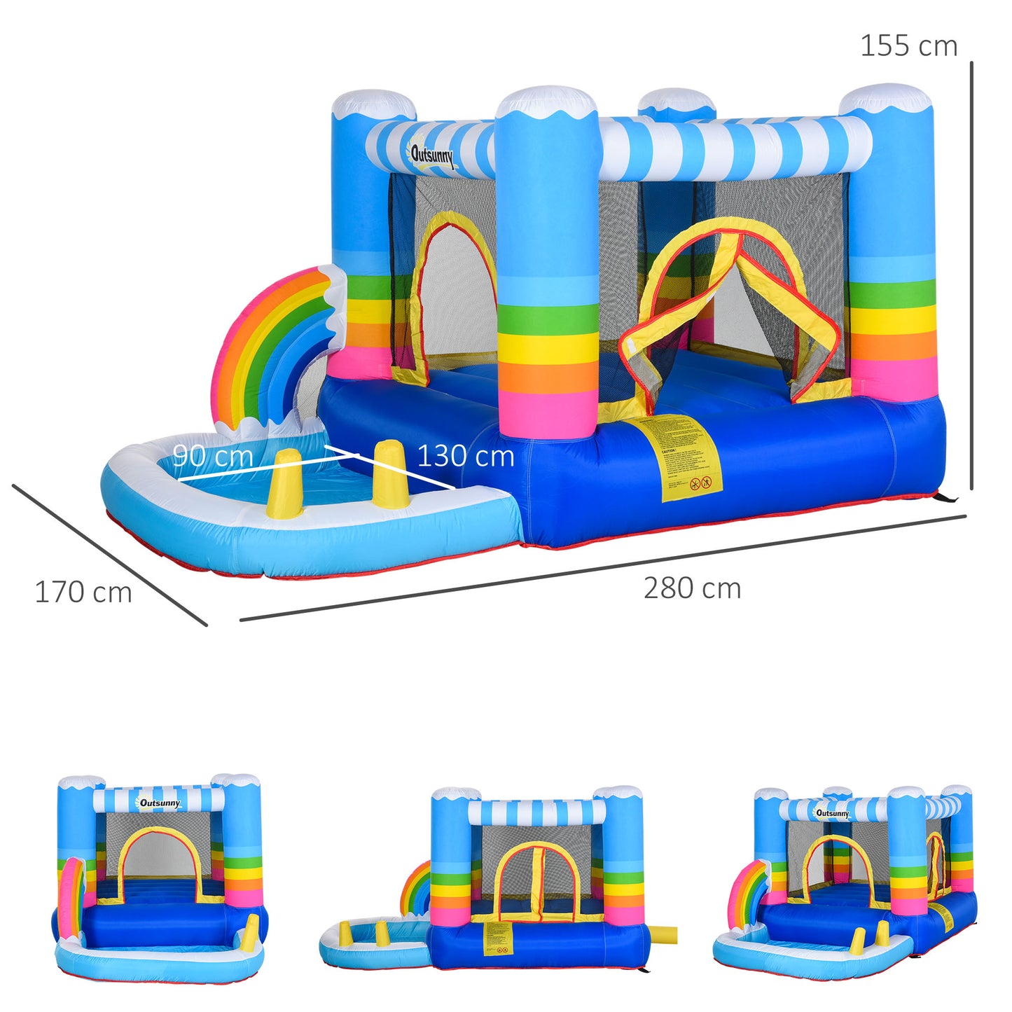 Outsunny Castillo Hinchable con Cama de Salto y Piscina para Niños de +3 Años Incluye Inflador y Bolsa de Transporte para Interior Exterior 280x170x155 cm Multicolor