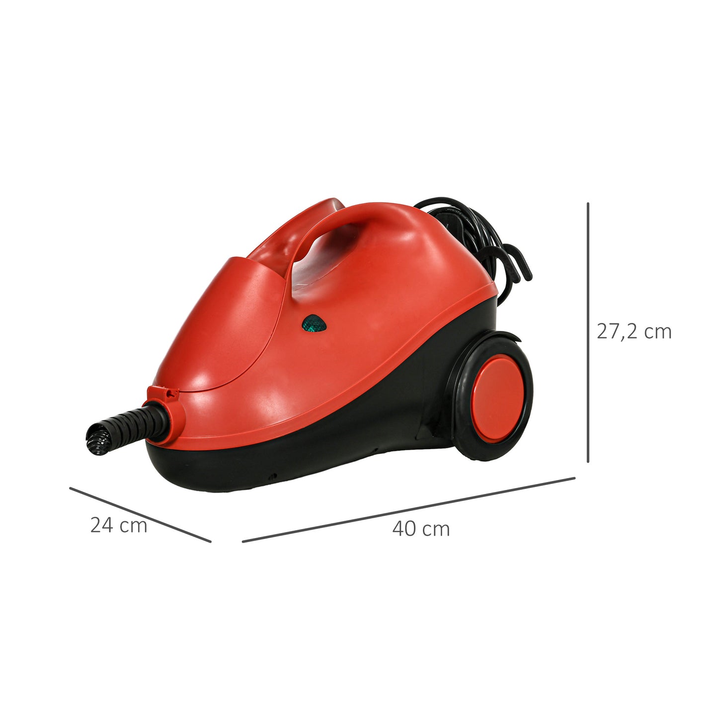 HOMCOM Limpiador a Vapor Portátil Deposito 2 L Vaporeta Multiusos Autonomía con Accesorios para Tapicería Sofá Baño Coche 40x24x27,2 cm Rojo