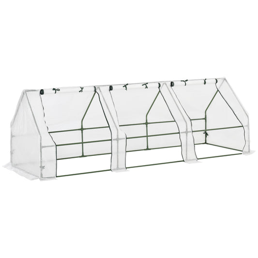 Outsunny Invernadero de Exterior Invernadero de Jardín 270x90x90 cm Tipo Caseta con 3 Ventanas Marco de Acero Invernadero de Terraza para Cultivo Plantas Flores Tomates Blanco