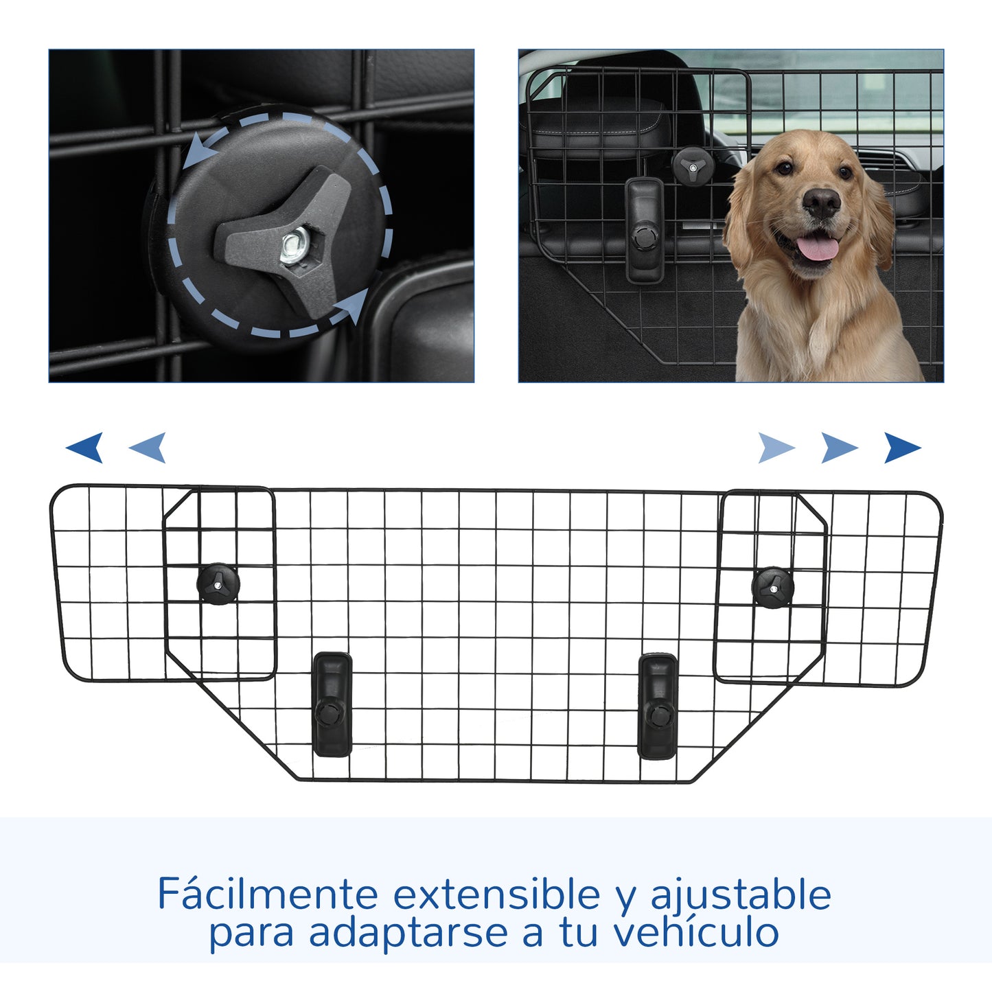 PawHut Rejilla de Seguridad de Coche para Perros Extensible Barrera Protectora Metálica de Vehículo Universal para Maletero Equipaje Automóvil 90-120x40,5 cm Negro