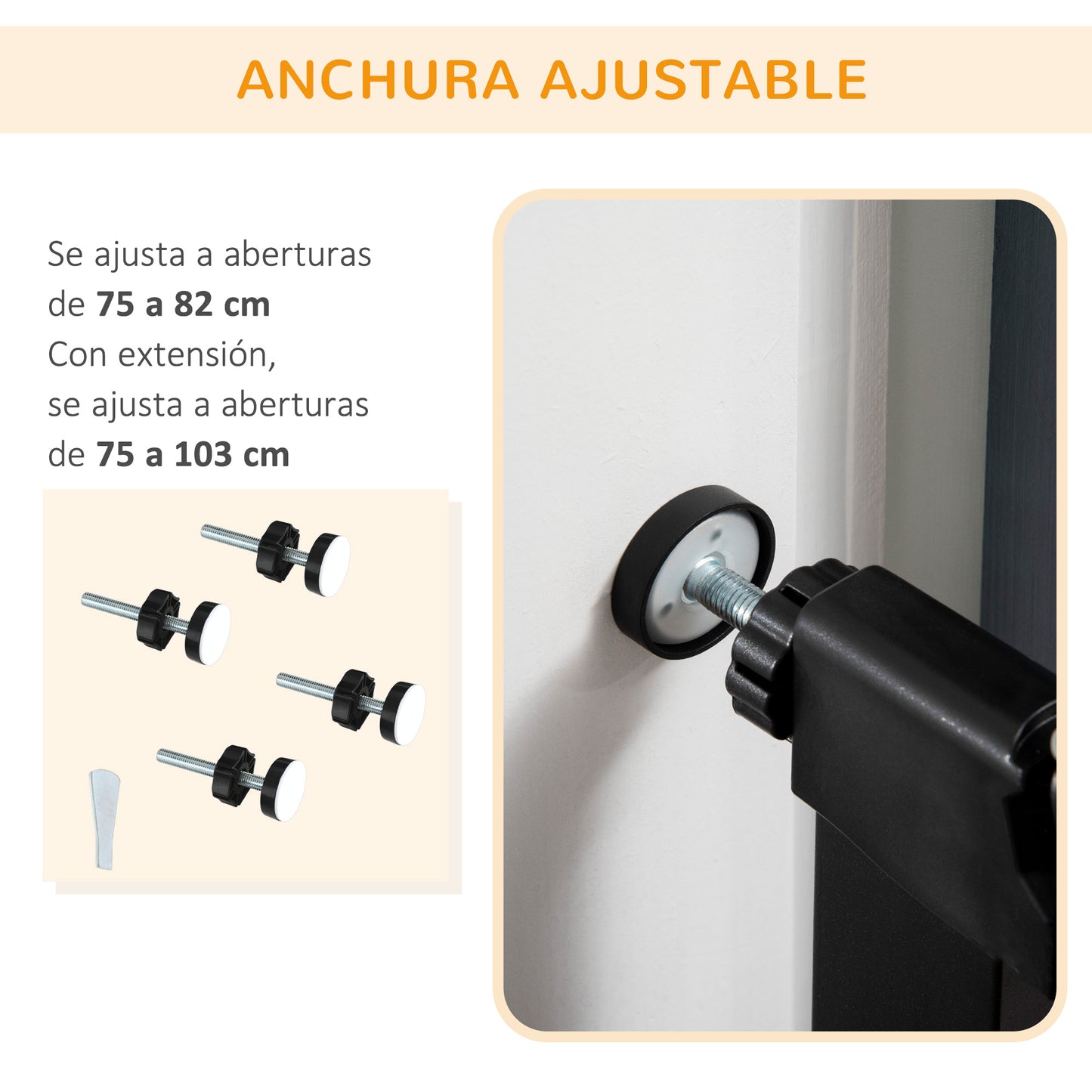 PawHut Barrera de Seguridad para Perros Extensible 75-103 cm Barrera para Escalera Puerta con 2 Extensiones Doble Bloqueo Cierre Automático Negro