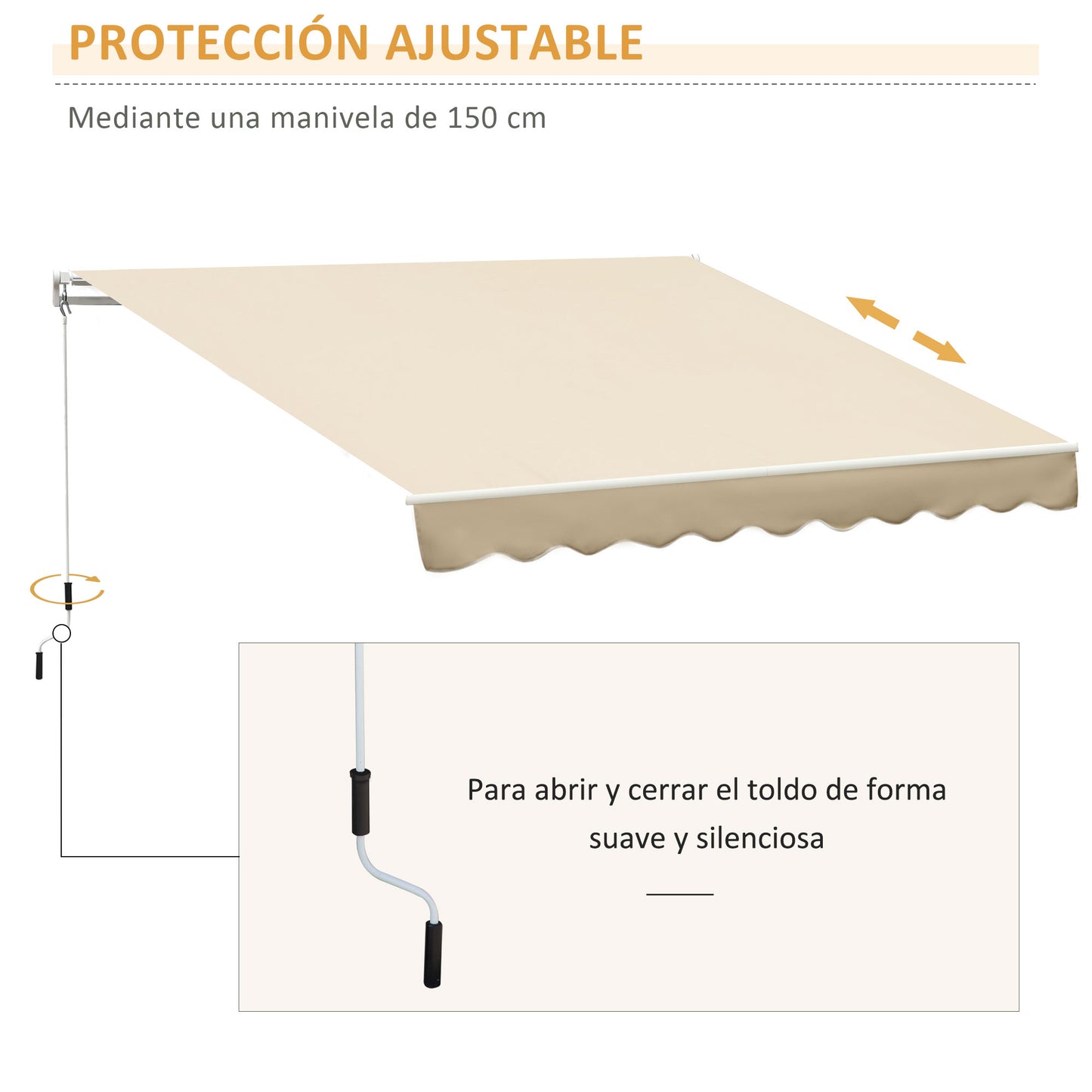 Outsunny Toldo Manual Retráctil 295x245 cm Toldo para Balcón con Manivela de Metal Impermeable y Anti-UV Toldo Enrollable de Exterior para Jardín Terraza Ventanas Beige