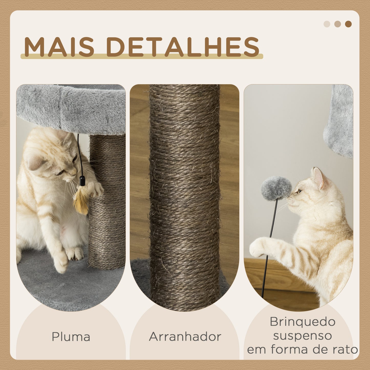 PawHut Árbol Rascador para Gatos 60x40x133 cm Torre de Gatos con Nido Cueva de Fieltro Extraíble Cama de Felpa Suave Postes Rascadores de Sisal Natural y Juguetes Gris